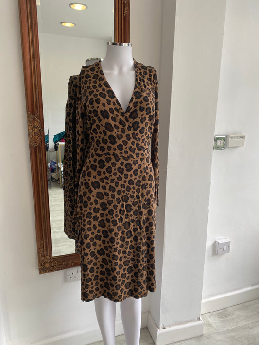 Hobbs Leopard Print Wrap Dress Size 8