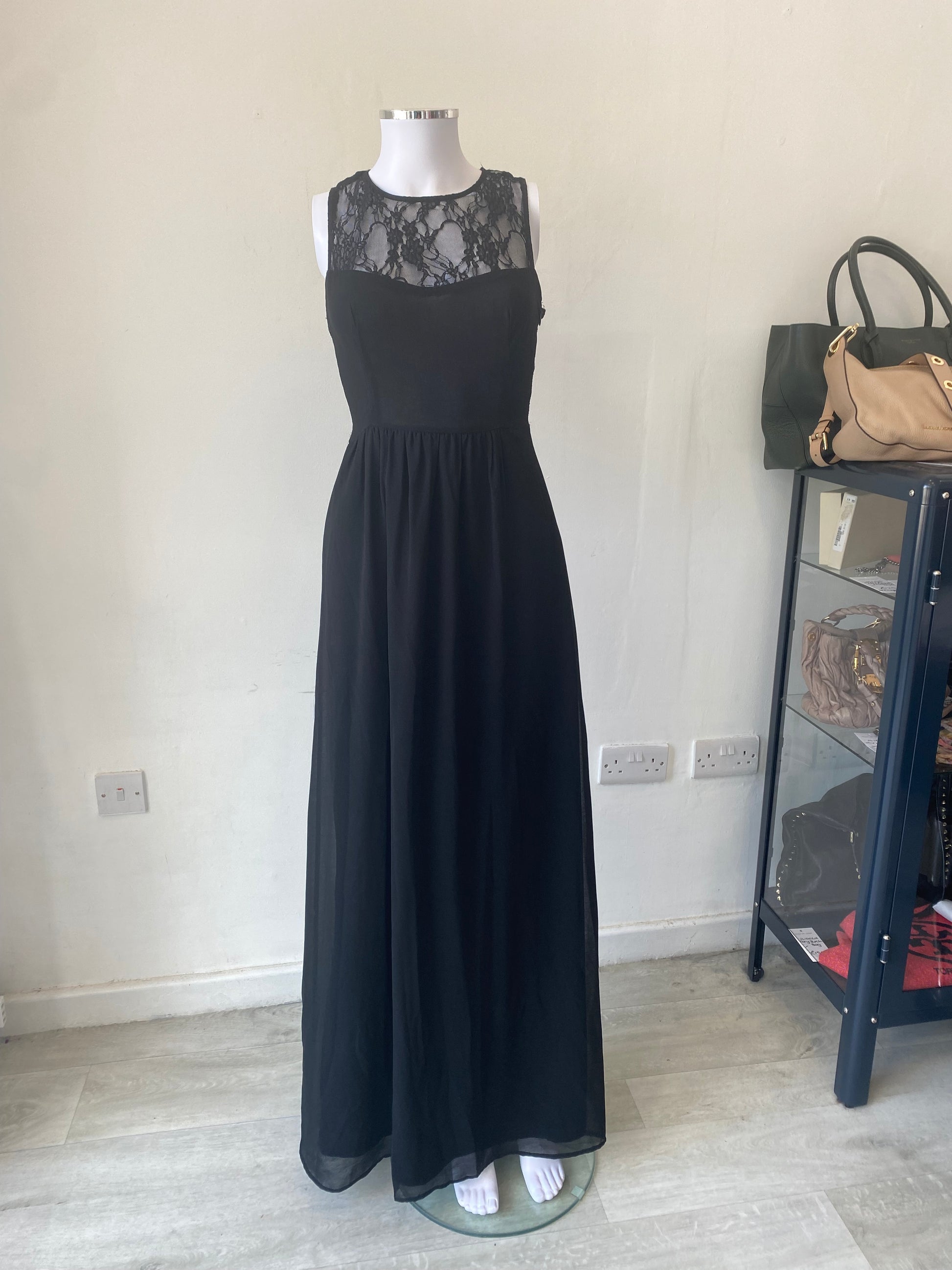Zara Black Maxi Dress with Lace Panel Size Medium Follow The Clothes Zara Black Maxi Dress with Lace Panel Size Medium Follow The Clothes