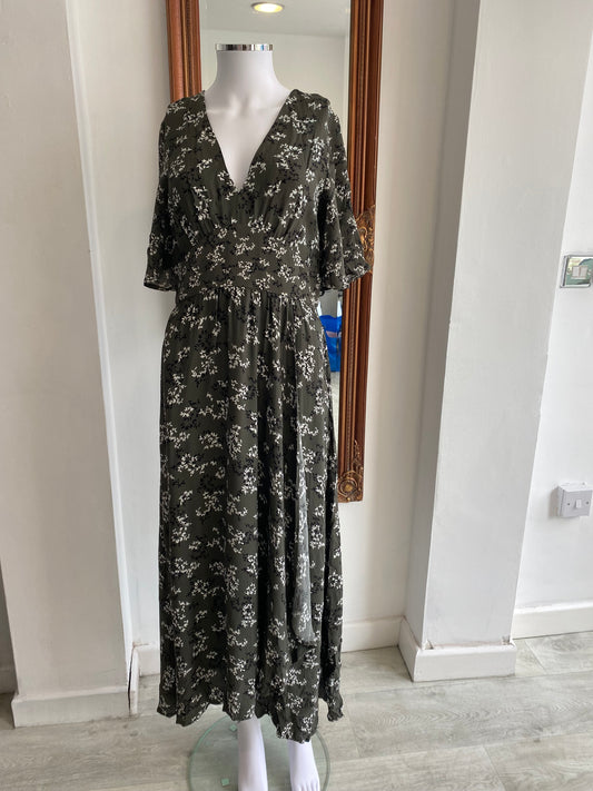 French Connection Khaki Floral Print Maxi Dress size 8