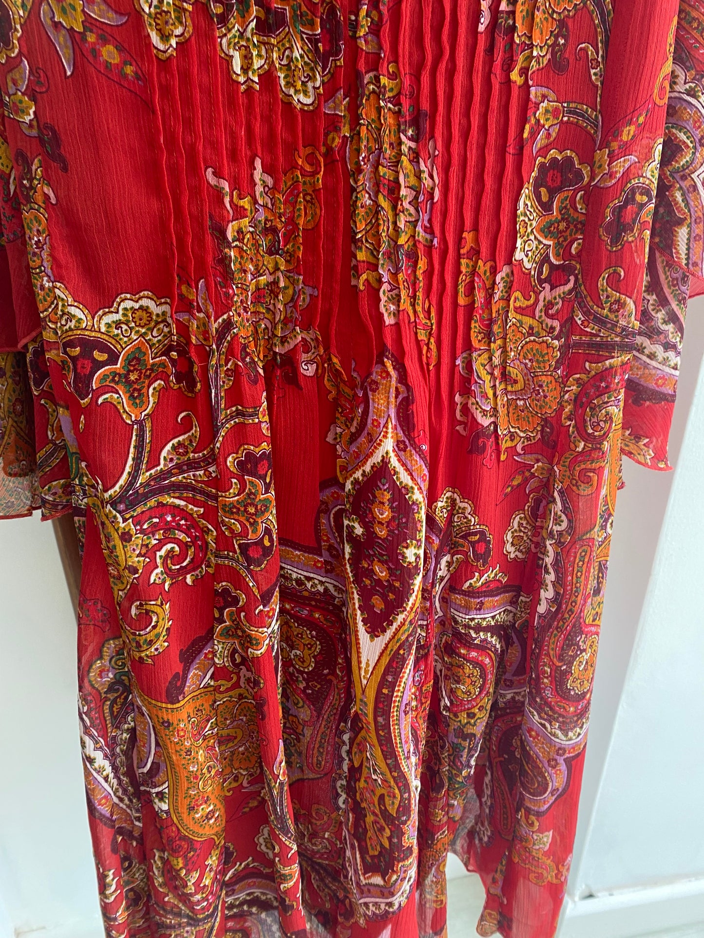 Niza Red Floral Print Dress with Cold Shoulder Size 14