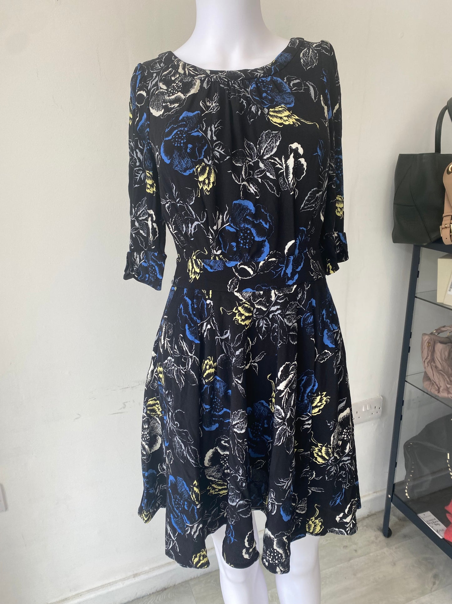 Hobbs NW3 Floral Print Navy Dress 8