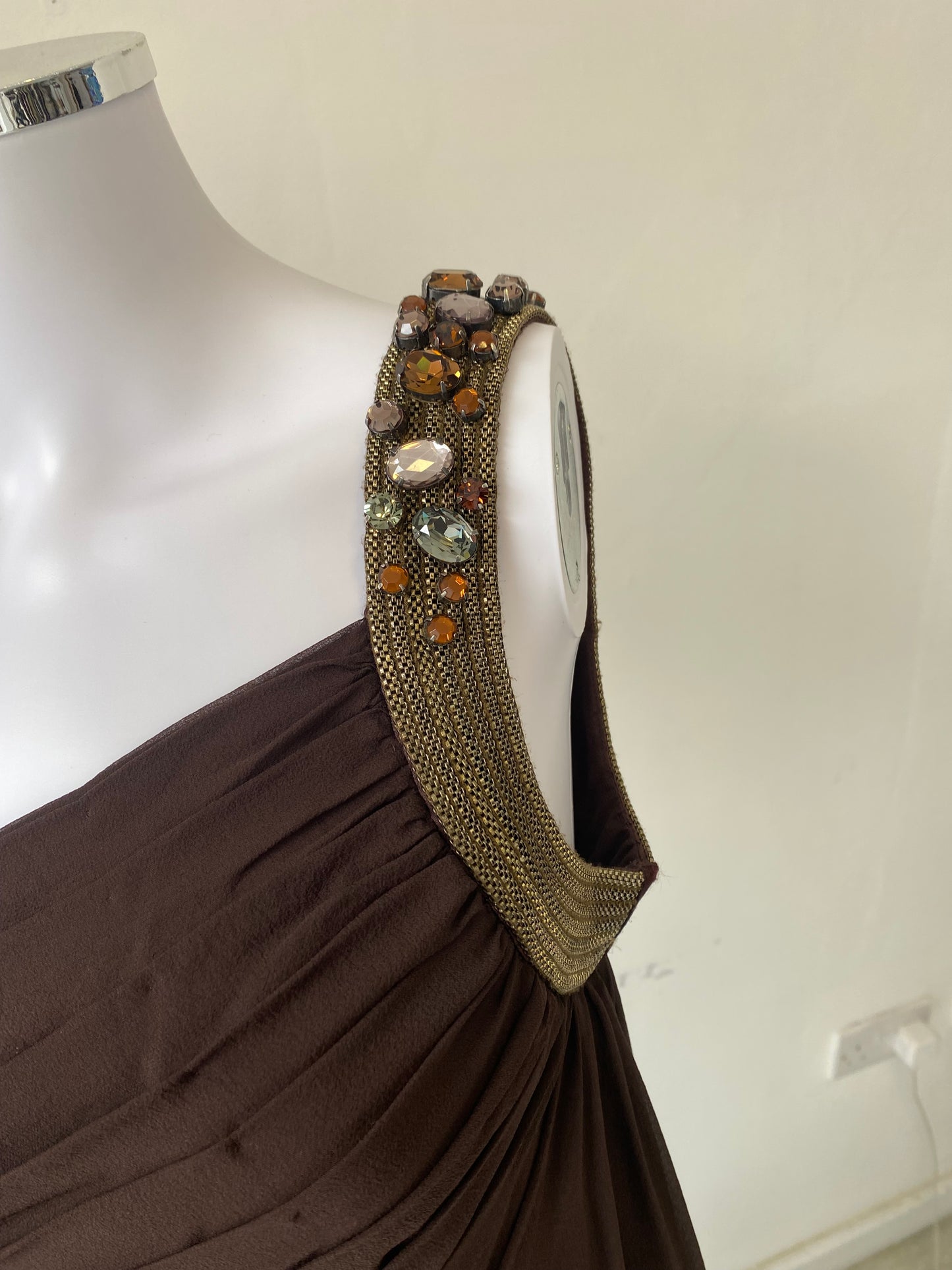 Max Mara Brown One Shoulder Dress Size 14