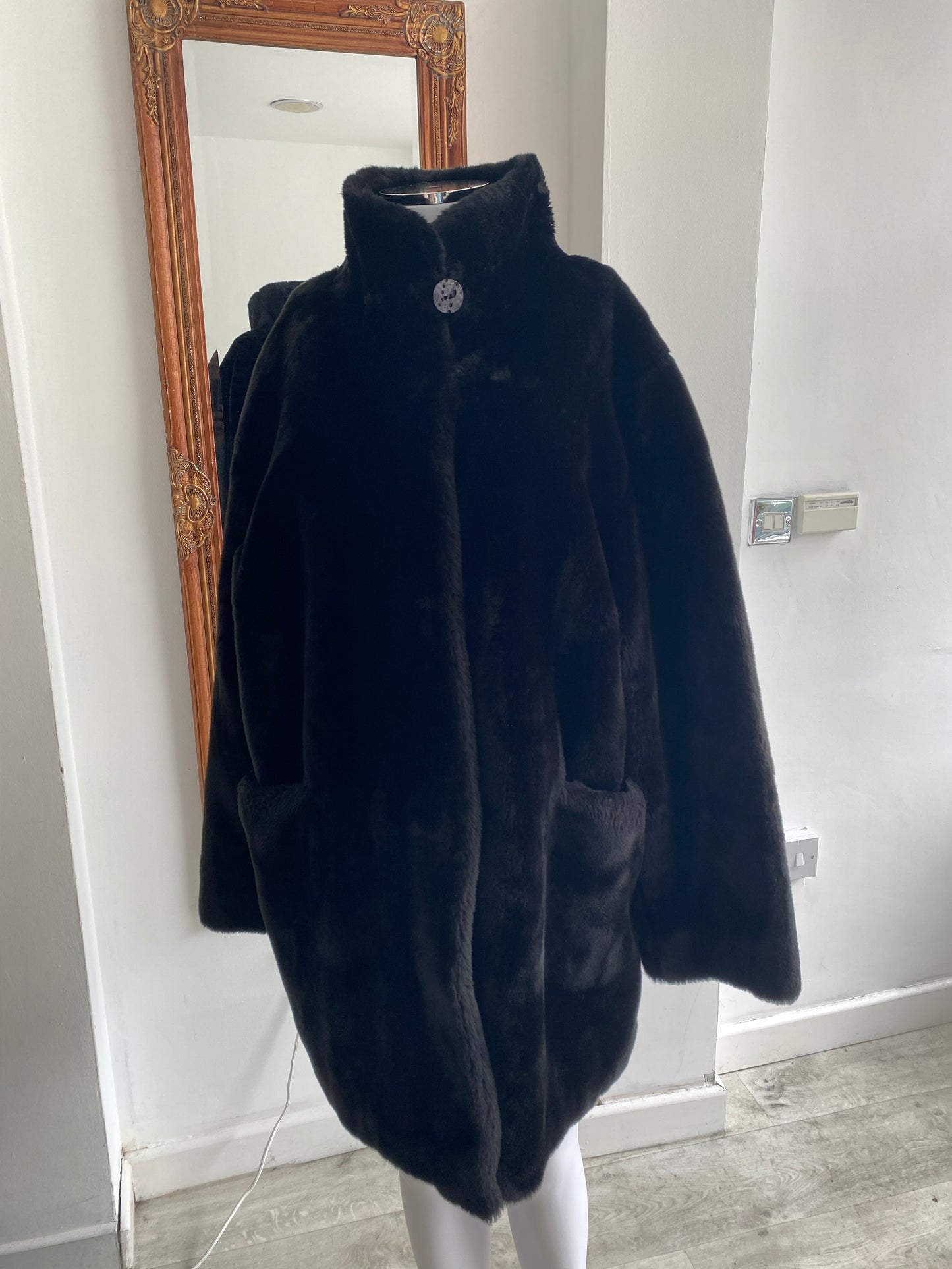 House of Fraser black faux fur coat size 18