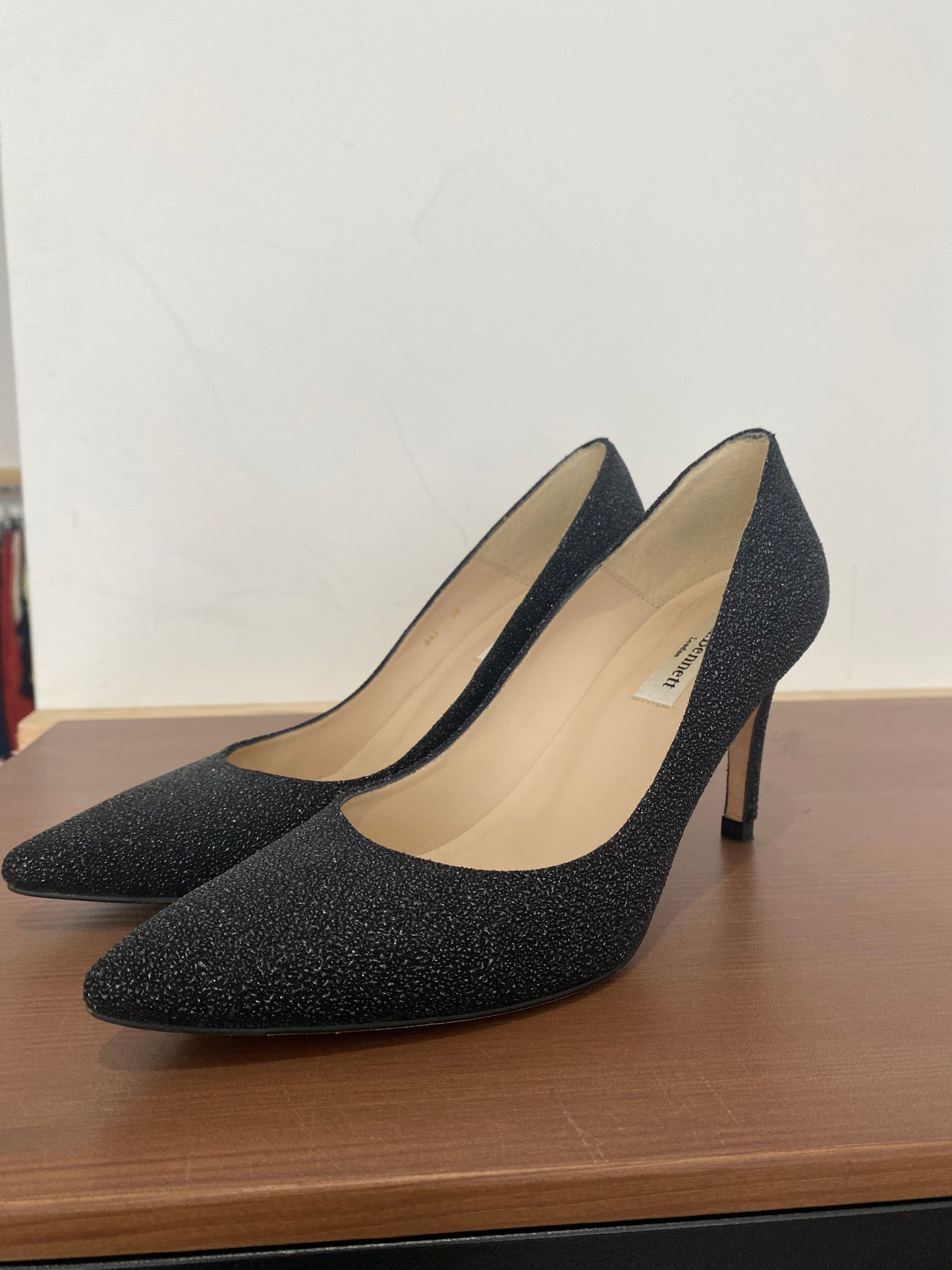 LK Bennett Black Gunmetal Textured Leather Court Shoes Size 5