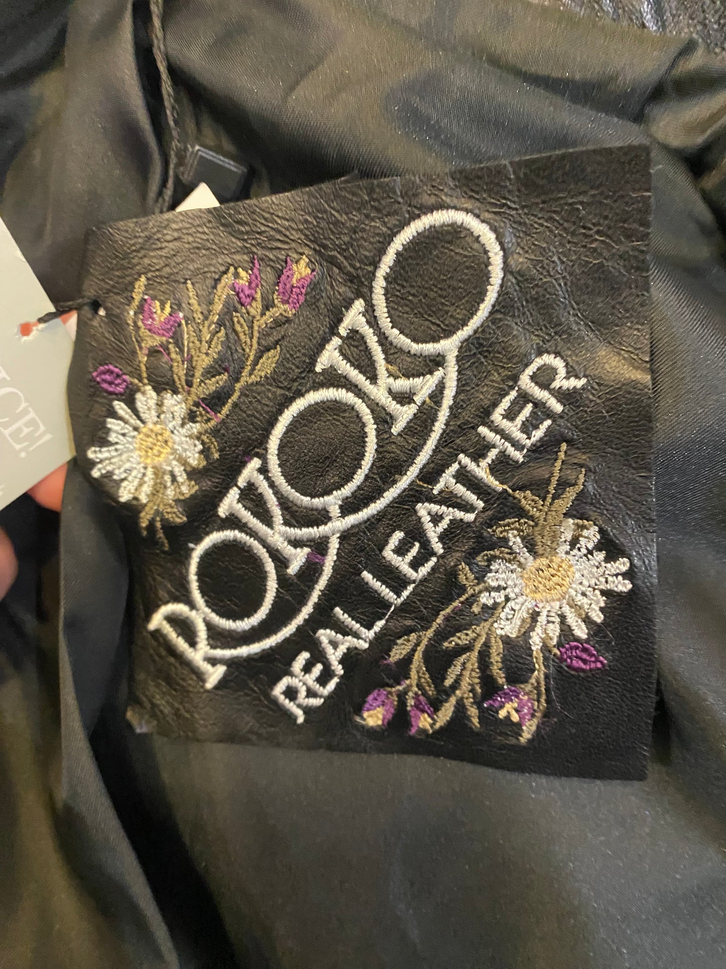 Rokoko Black Leather Jacket with Floral Embroidery and Studs Size 8-10 New with Tags