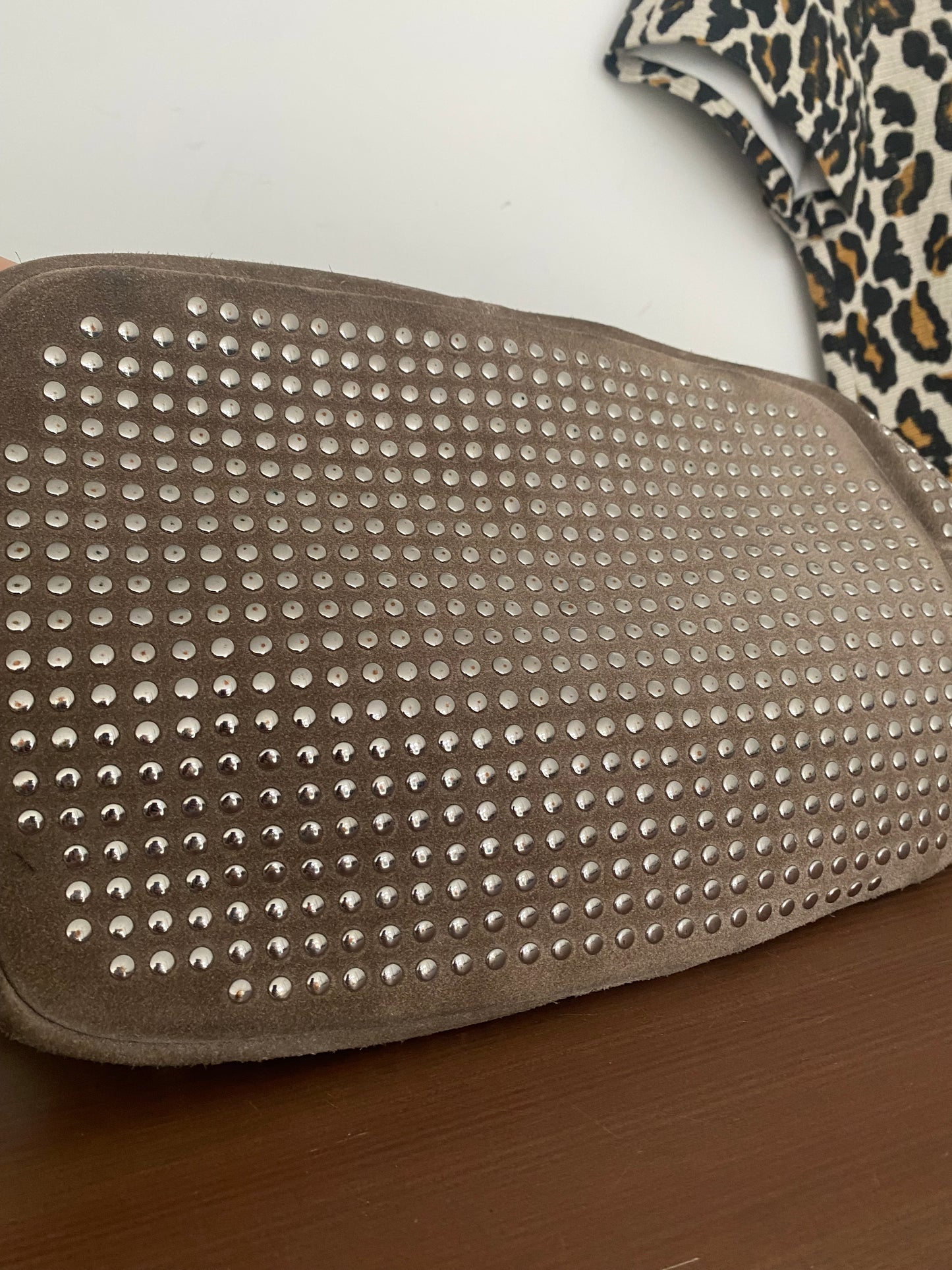 Karen Millen beige suede studded handbag