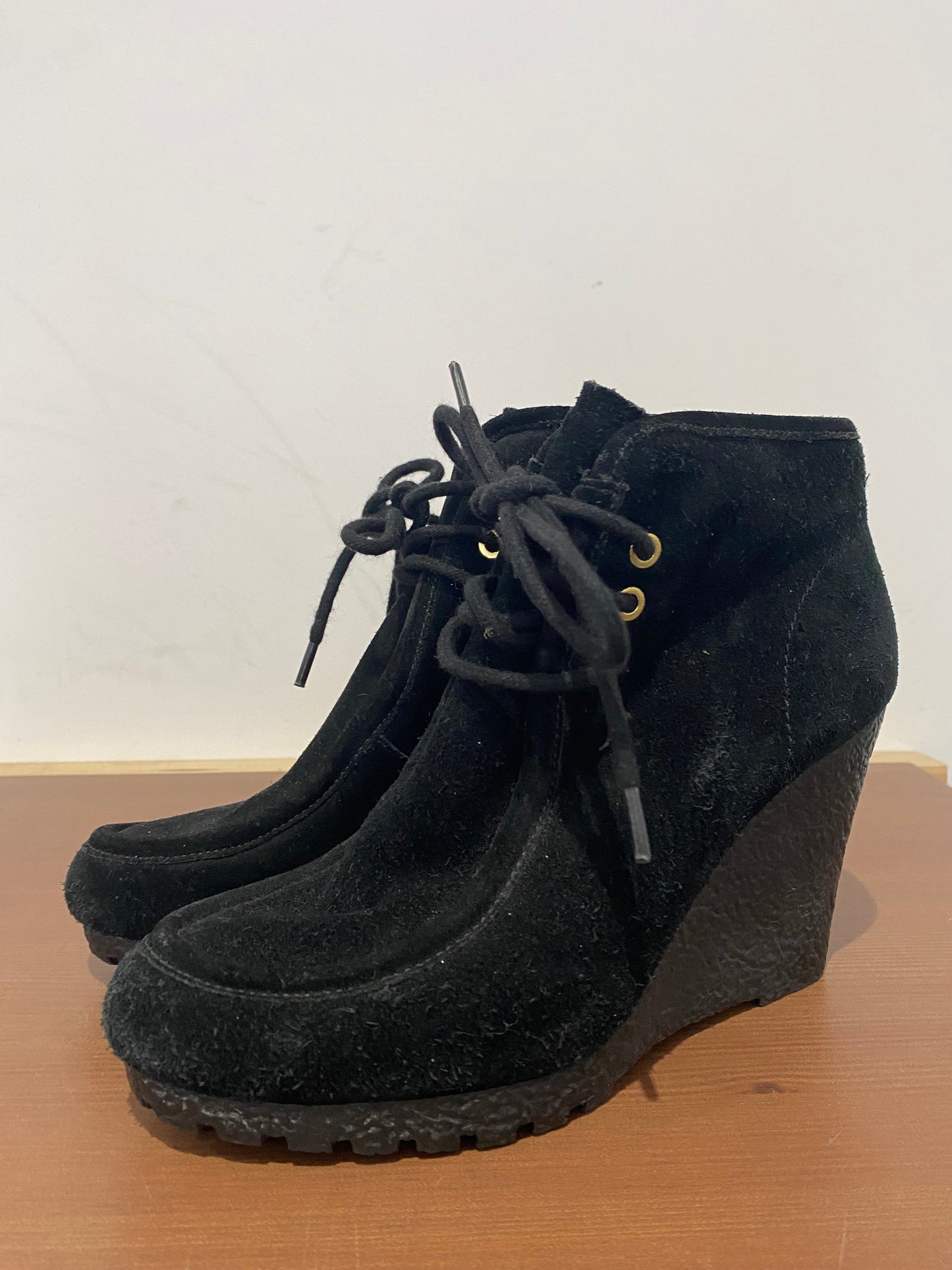 Michael Kors Black Suede Wedge Lace Up Boots Size 4