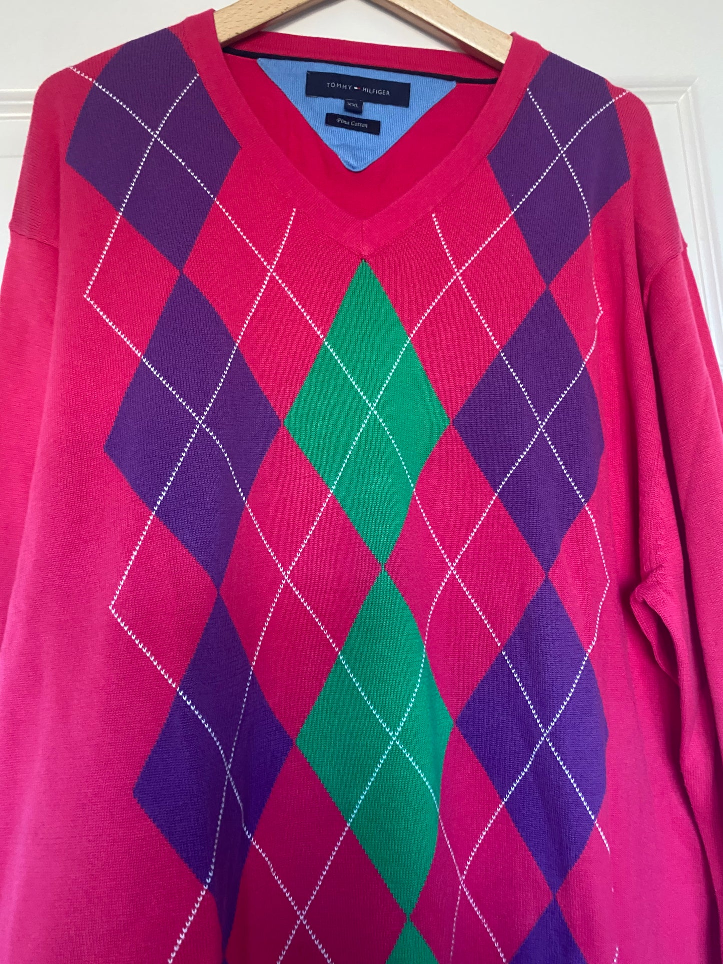 Tommy Hilfiger Pink Argyle Jumper Size XL