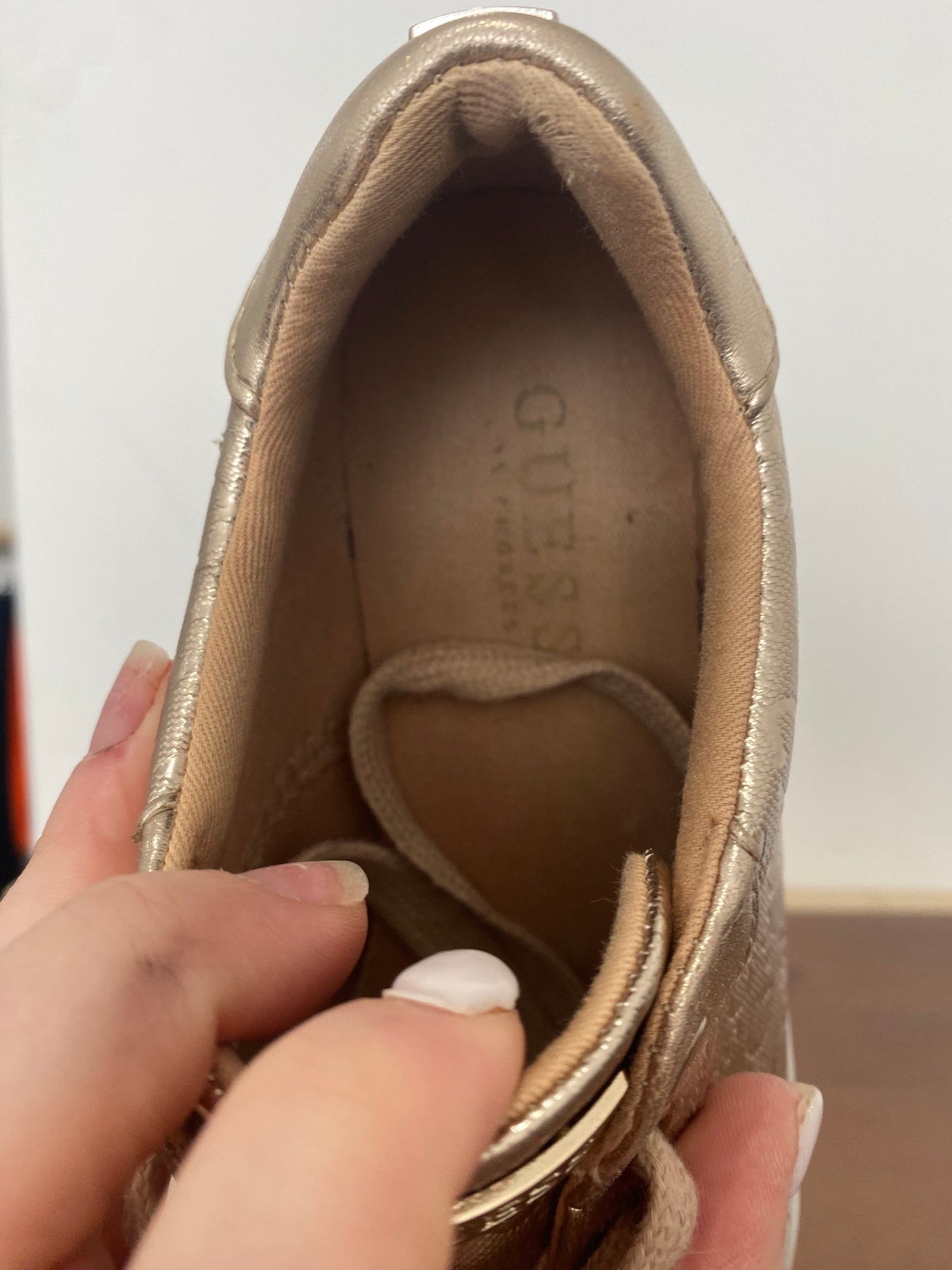 Guess Gold Monogram Trainers Size 4