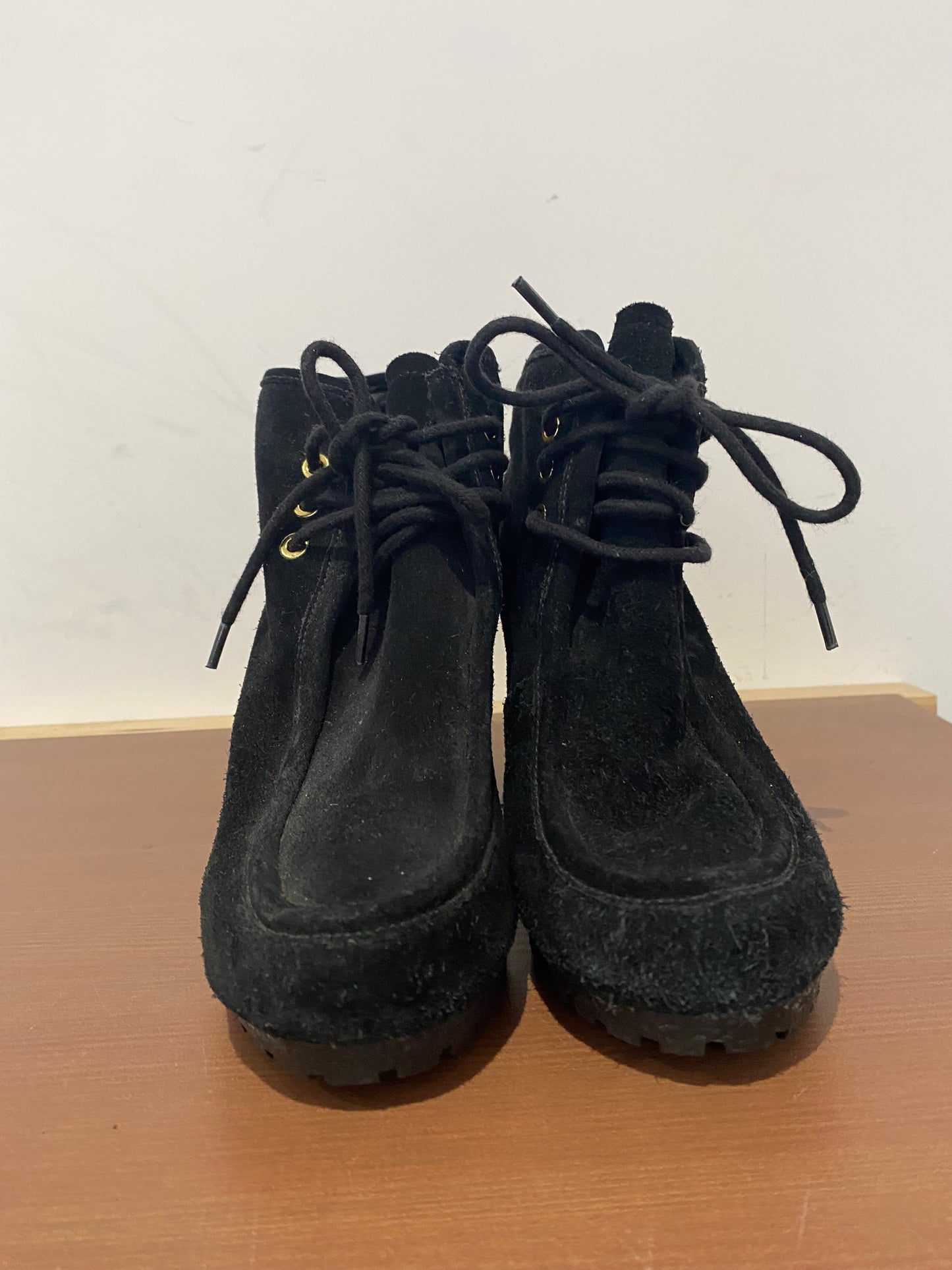 Michael Kors Black Suede Wedge Lace Up Boots Size 4