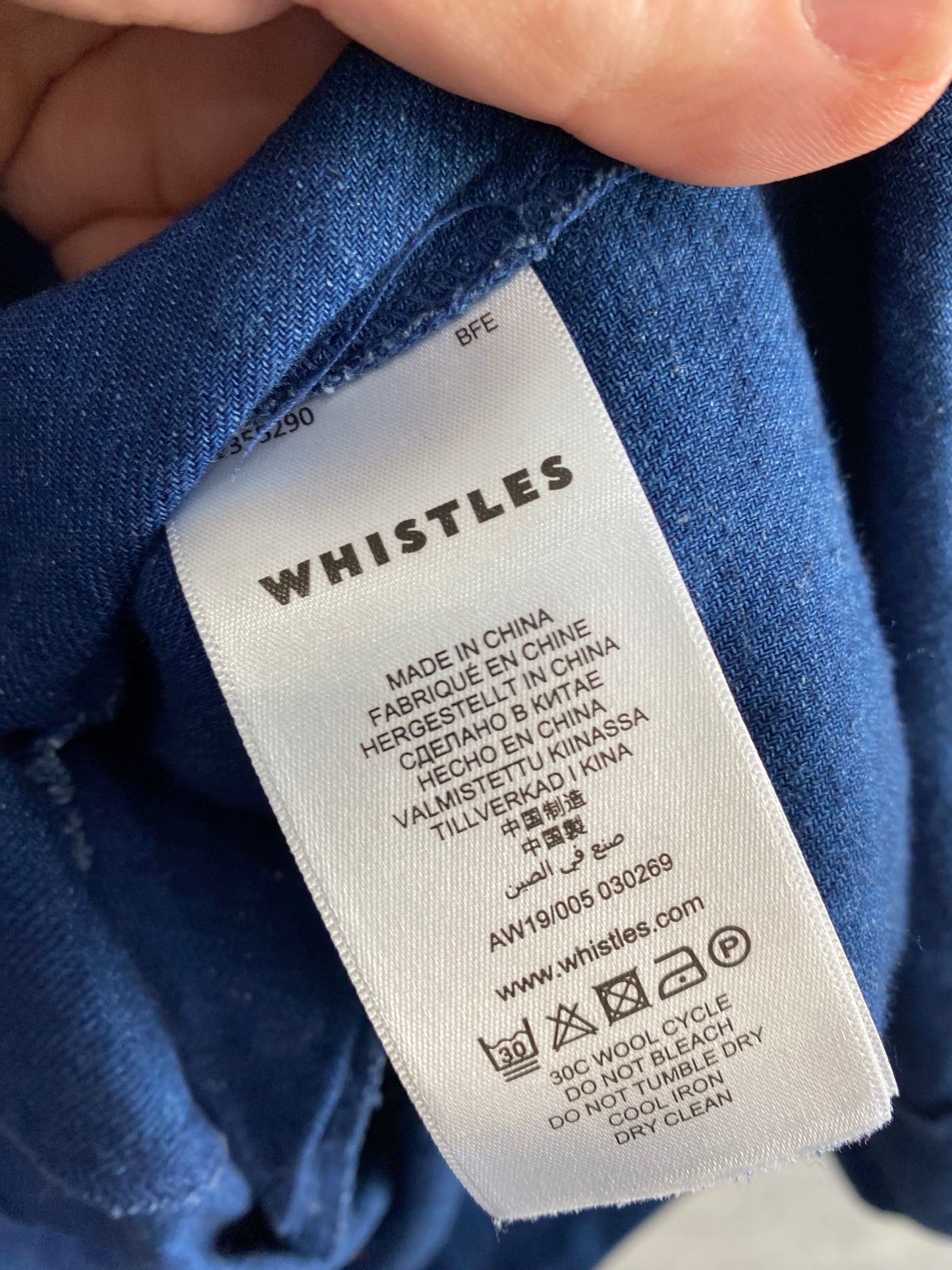 Whistles Dark Blue Cotton Dress Size 8-10