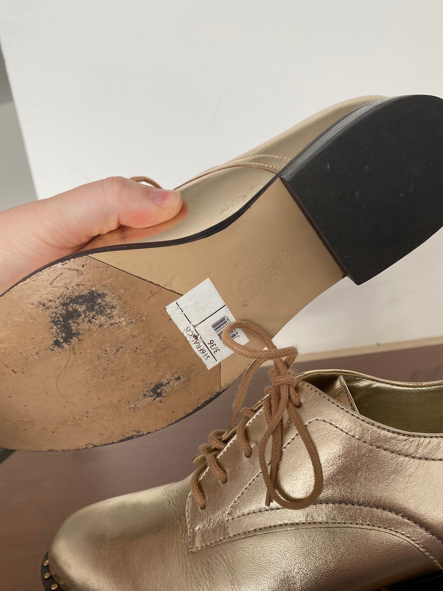 Dune Gold Brogue Shoes Size 3