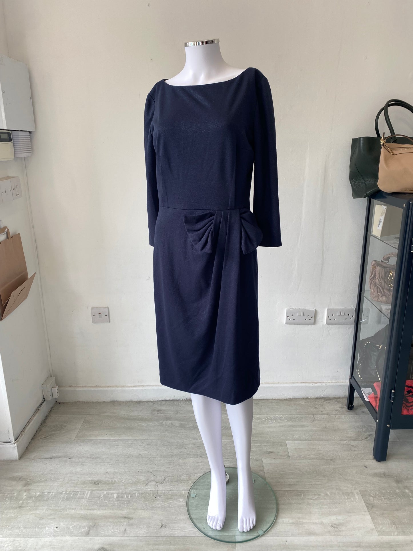 David Meister Navy Sparkle Dress with Bow Detail Size 8-10