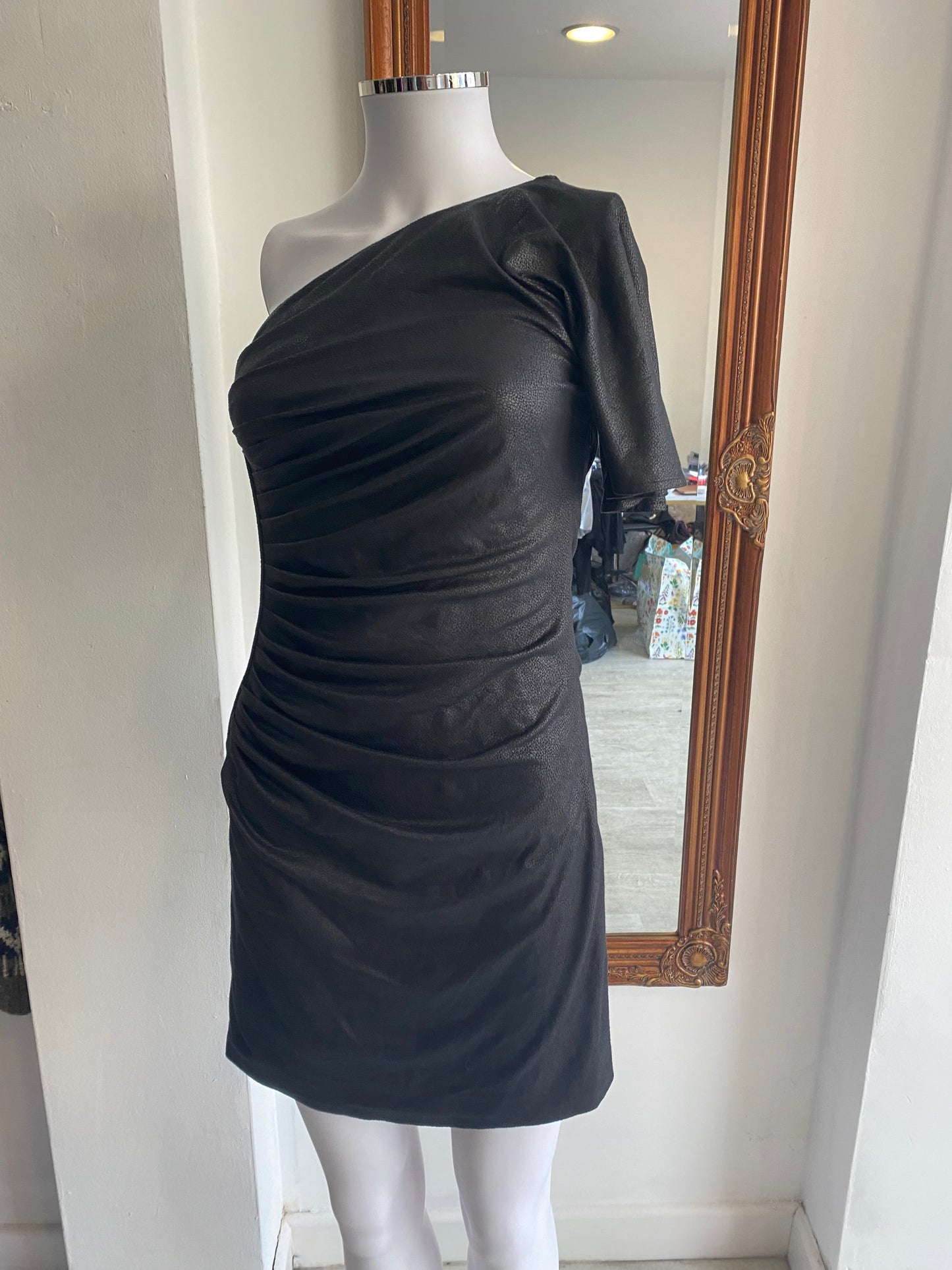 Catherine Malandrino Black Textured Leather Look Dress Size 6-8