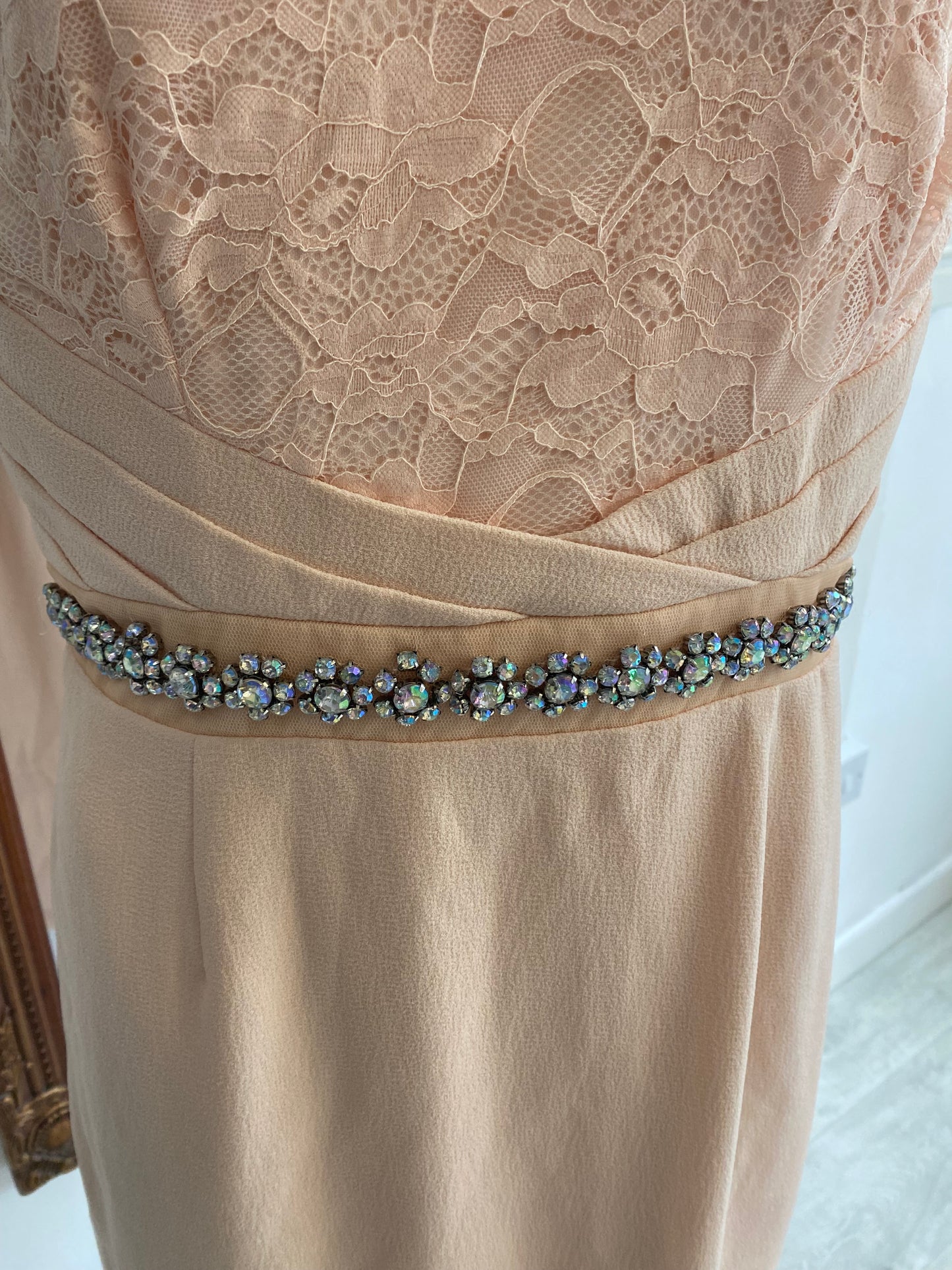 Little Black Dress Beige Lace Dress with Diamante Detail Size 14