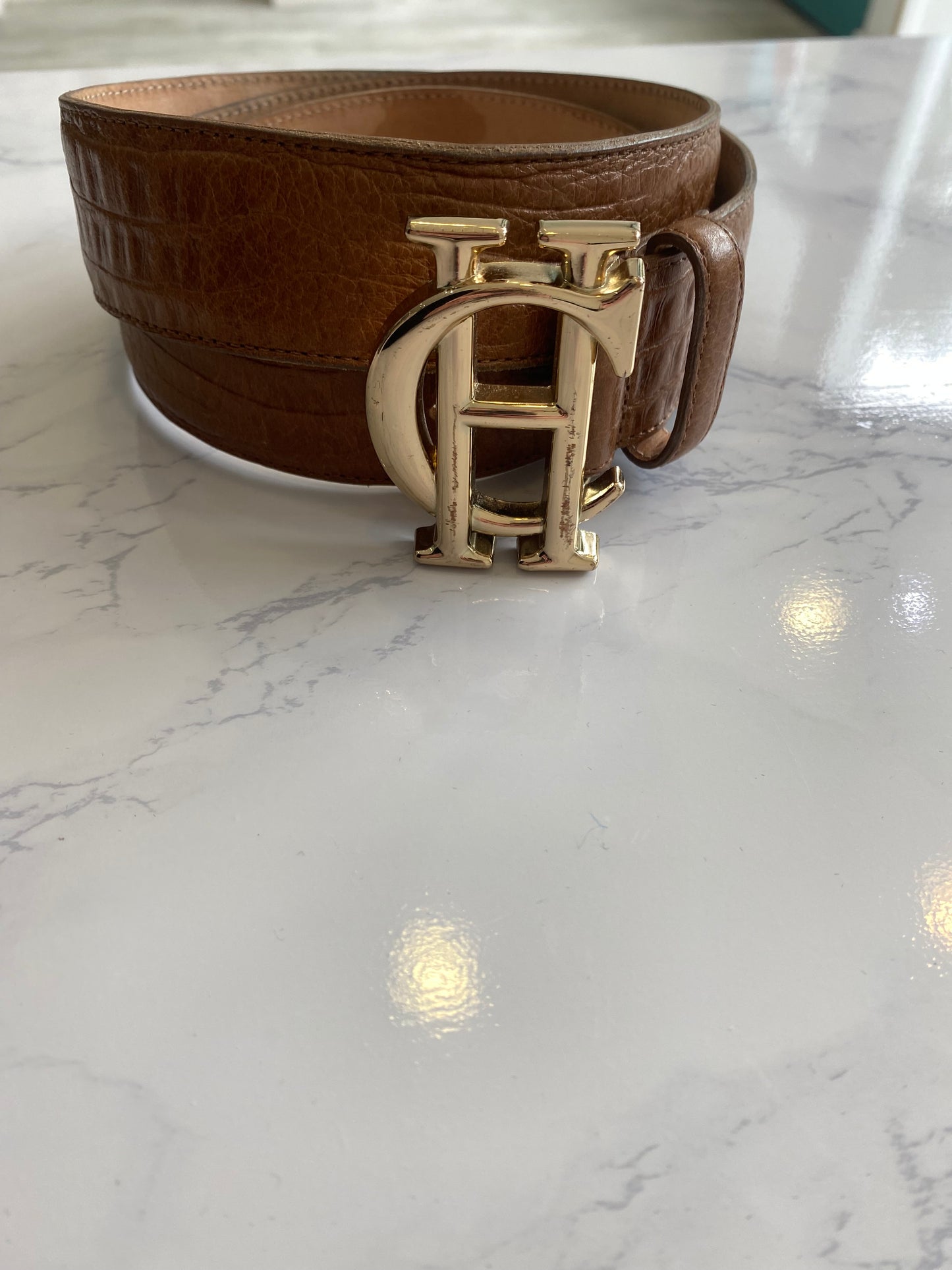 Holland Cooper Tan Croc Leather Belt with Box