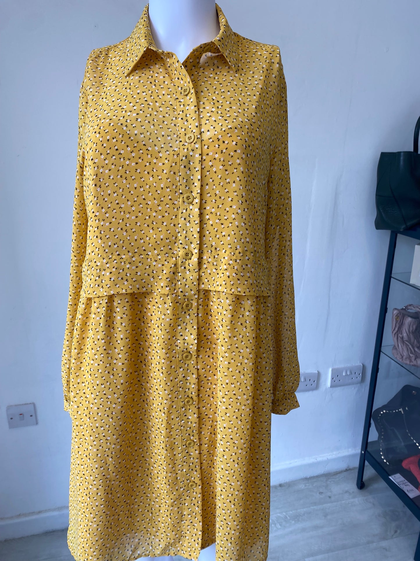 EDC by Esprit Yellow Ditzy Floral Print Dress with Separate Slip Size 8-10