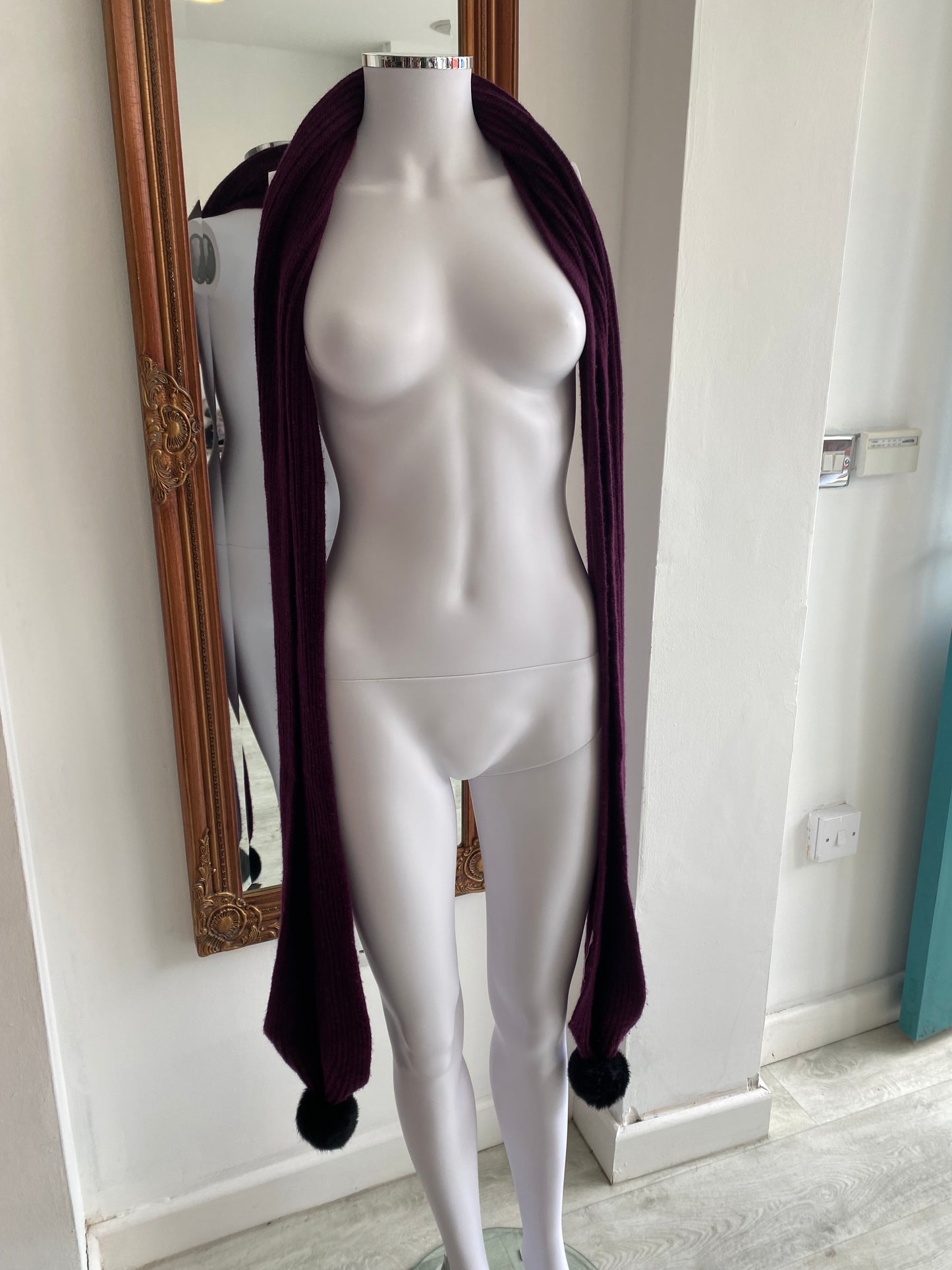 LK Bennett Wool and Cashmere Purple Bobble Scarf