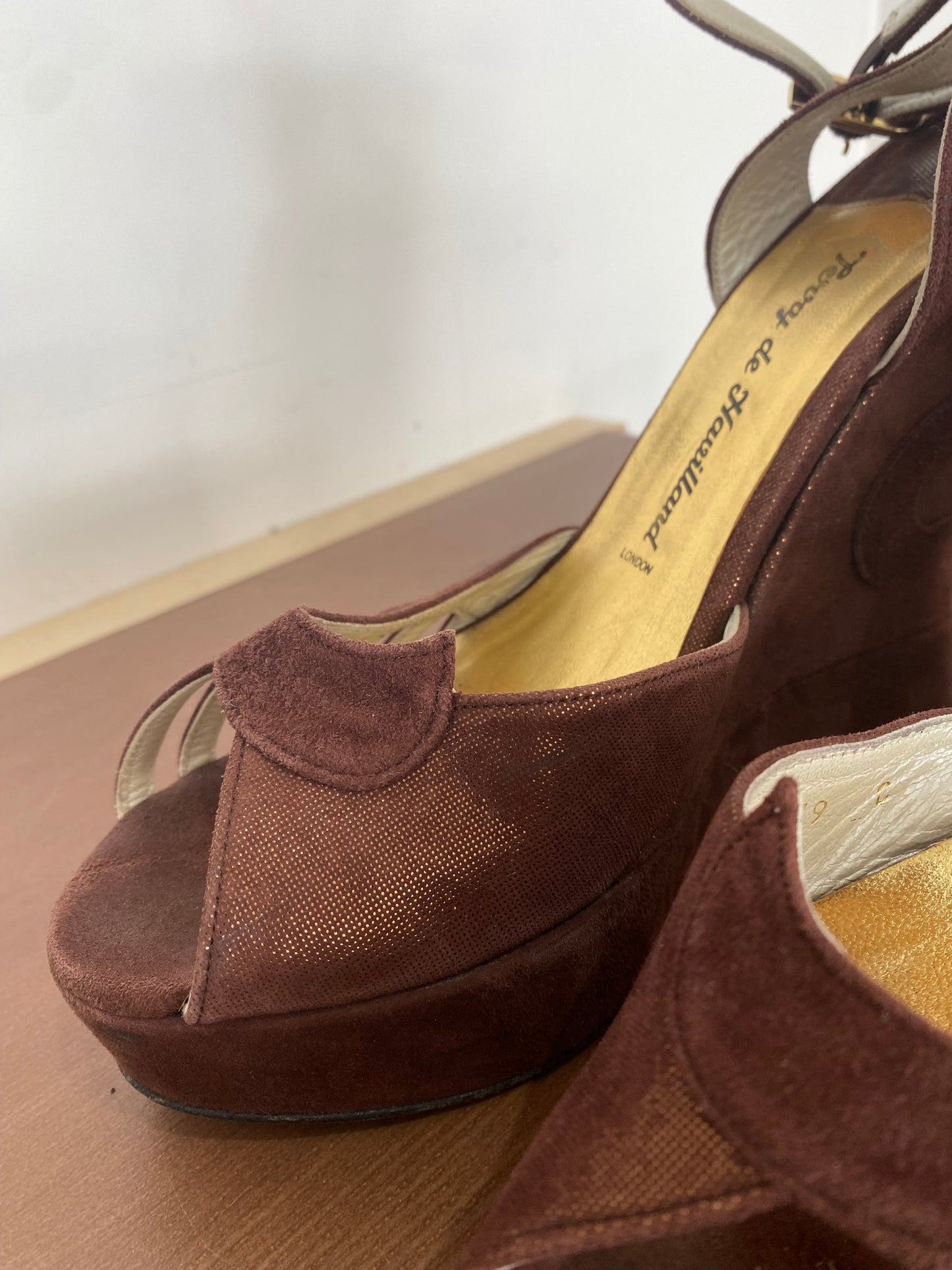 Terry de Havilland Margaux Bronze Wedge Heels with Box Size 6