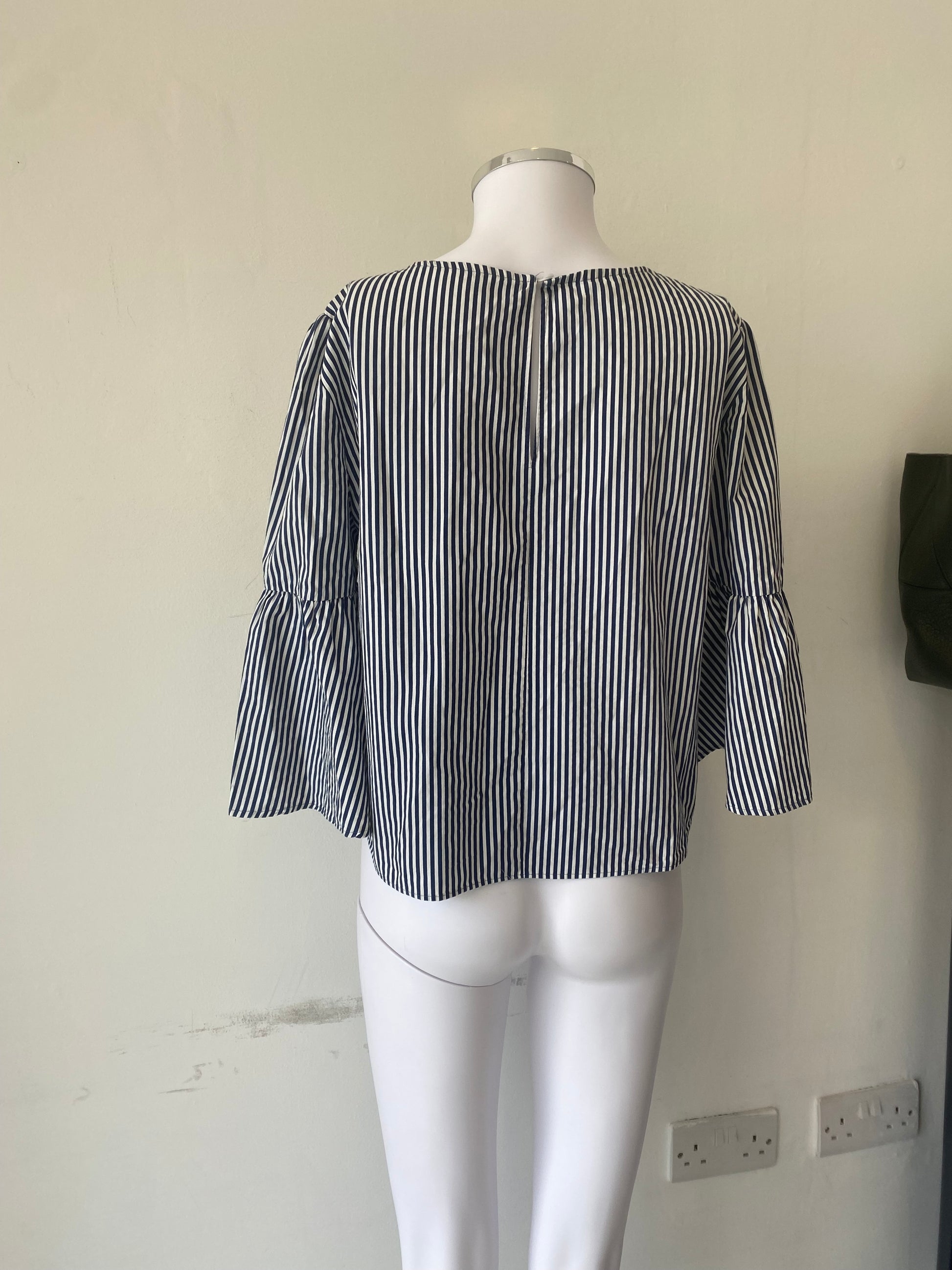 Zara Blue and White Striped Top with Pearl Beads Size 8-10