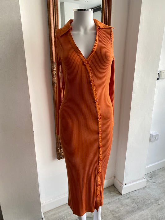 French Connection orange asymmetric ribbed dress size 8