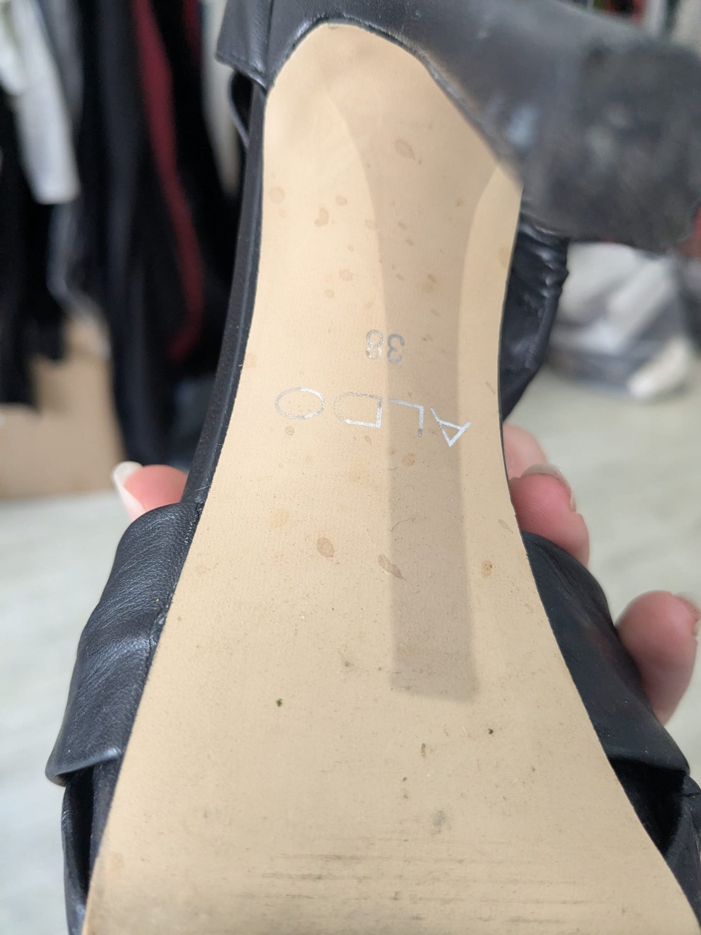 Aldo black leather knotted heels size 5