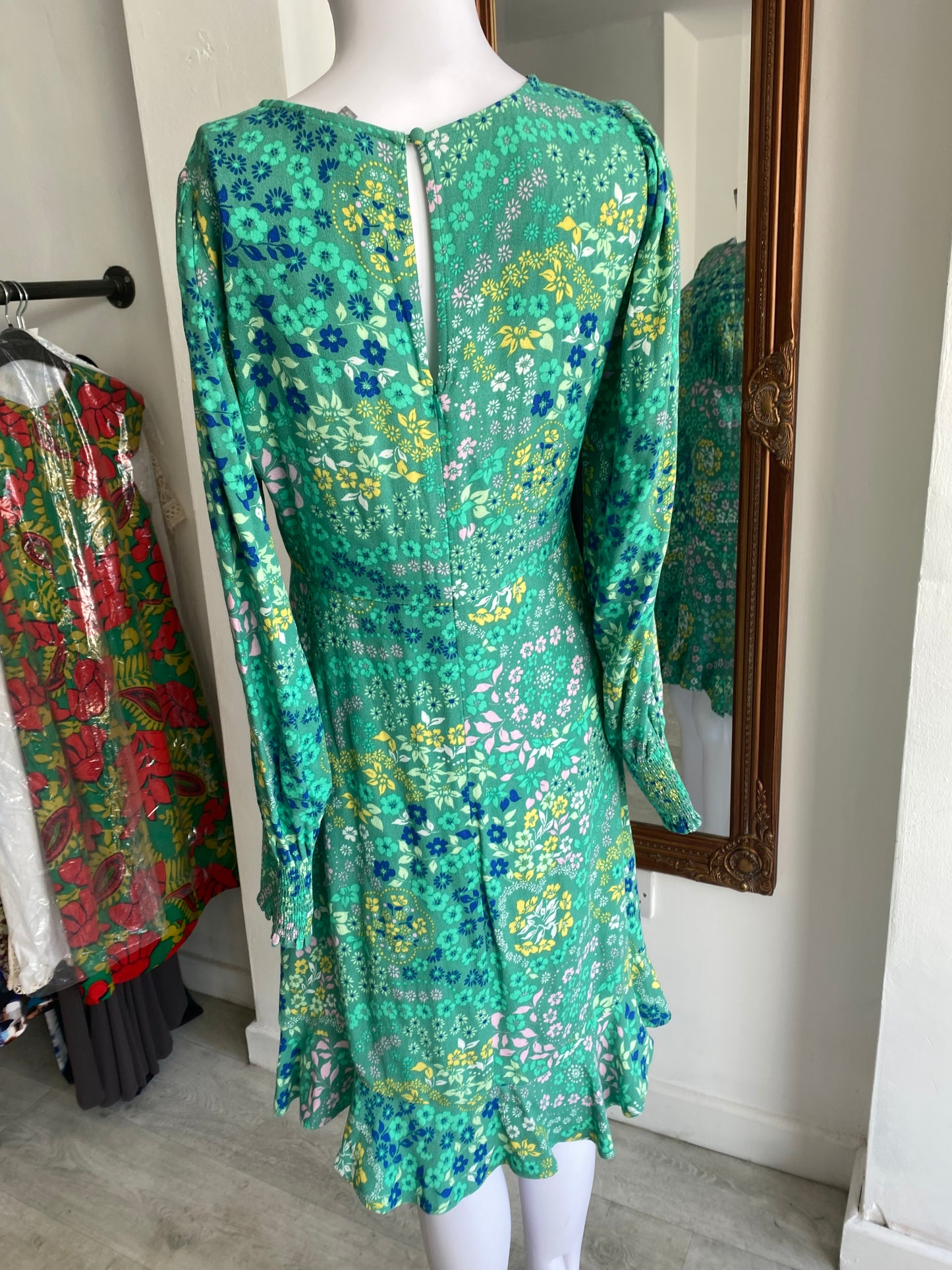 Oliver Bonas green floral print dress size 8