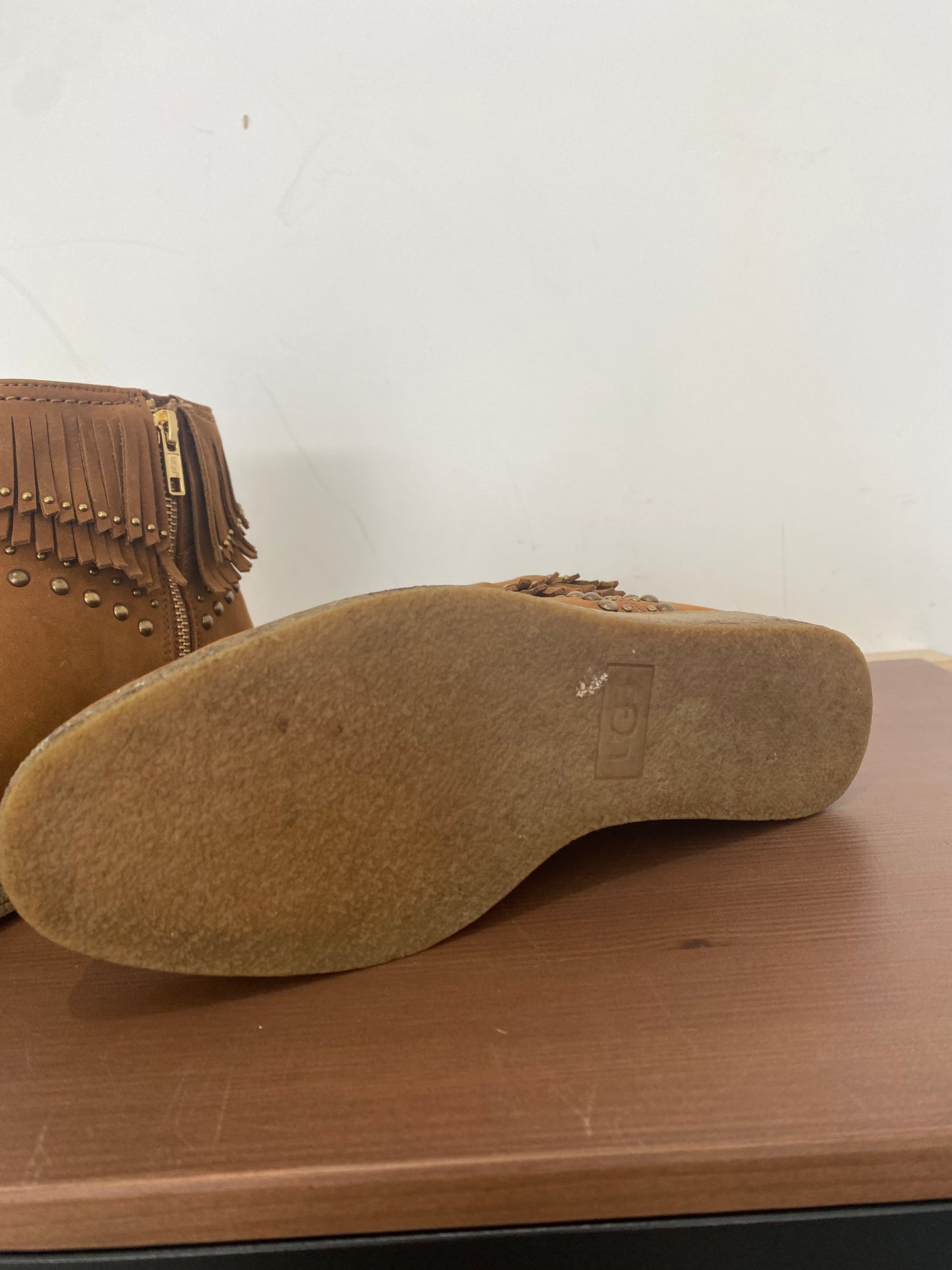 UGG Tan Suede Ankle Boots with Fringing Size 4