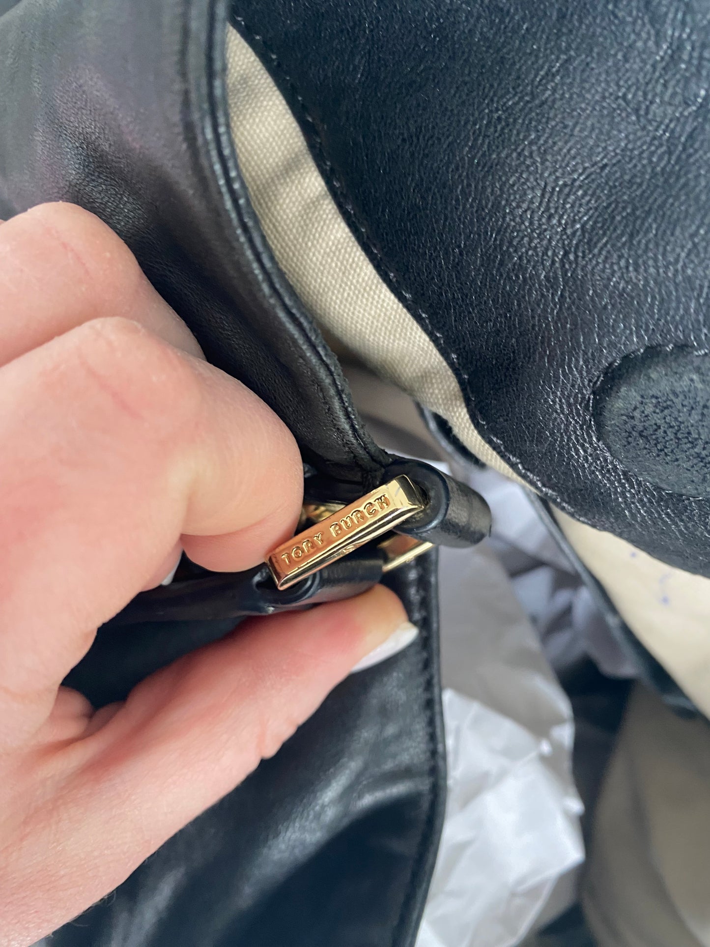 Tory Burch Black Leather Studded Hobo Handbag