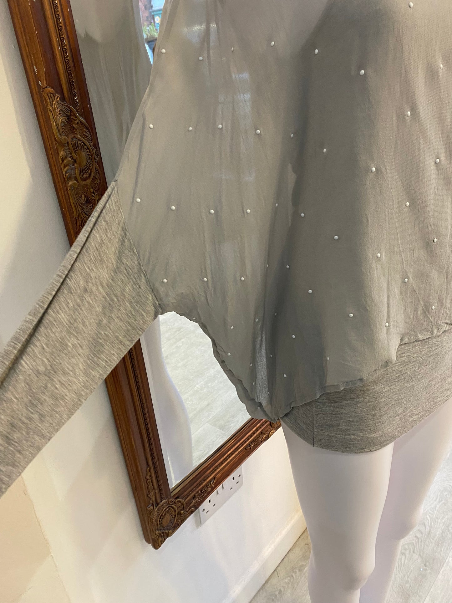 Mint Velvet Grey Top with Sheer Beaded Layer Size 8