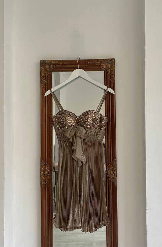 Sherri Hill Gold Sequin and Pleated Dress Size 6