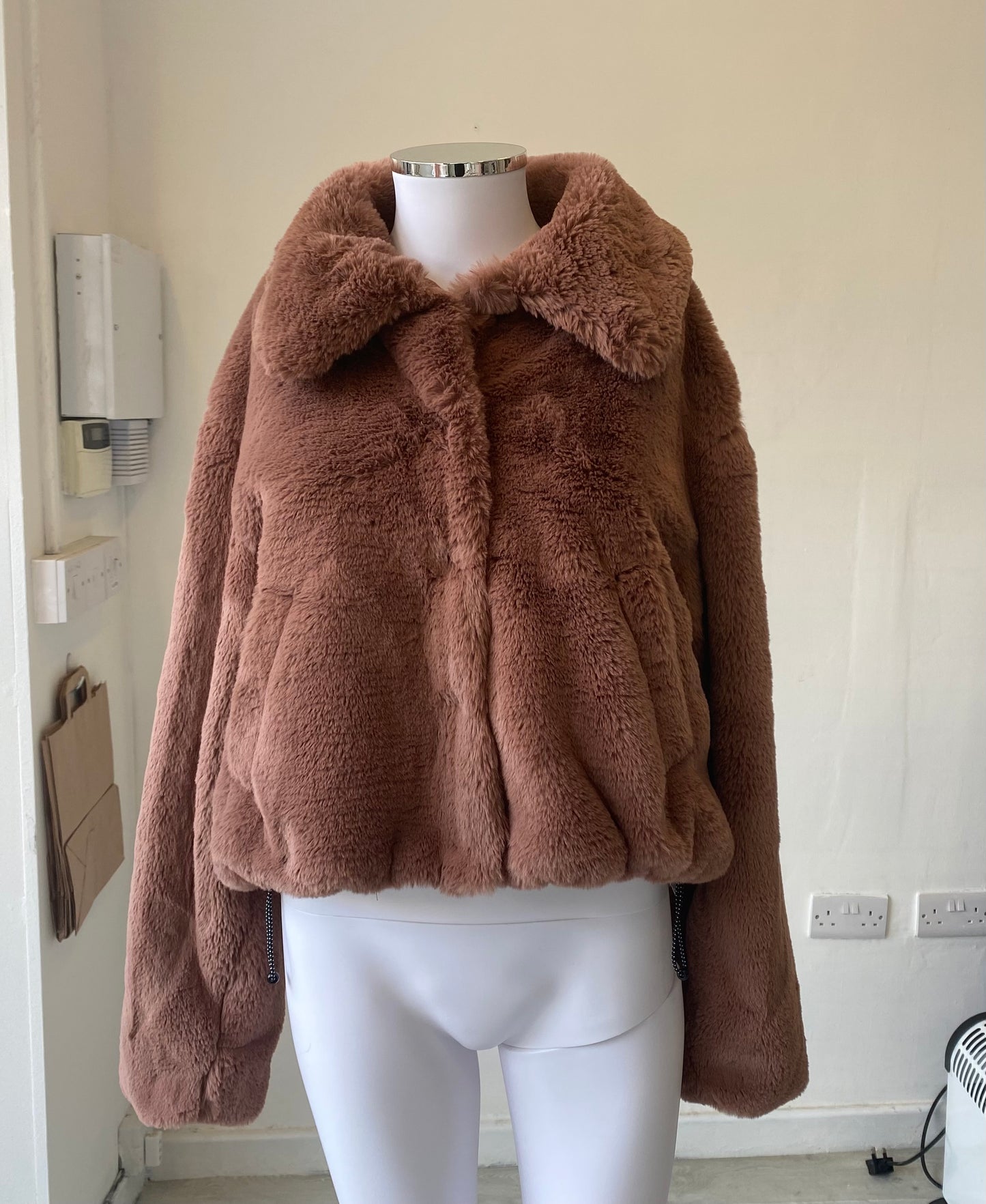 Urban Outfitters Peach Pink Faux Fur Jacket Size 12