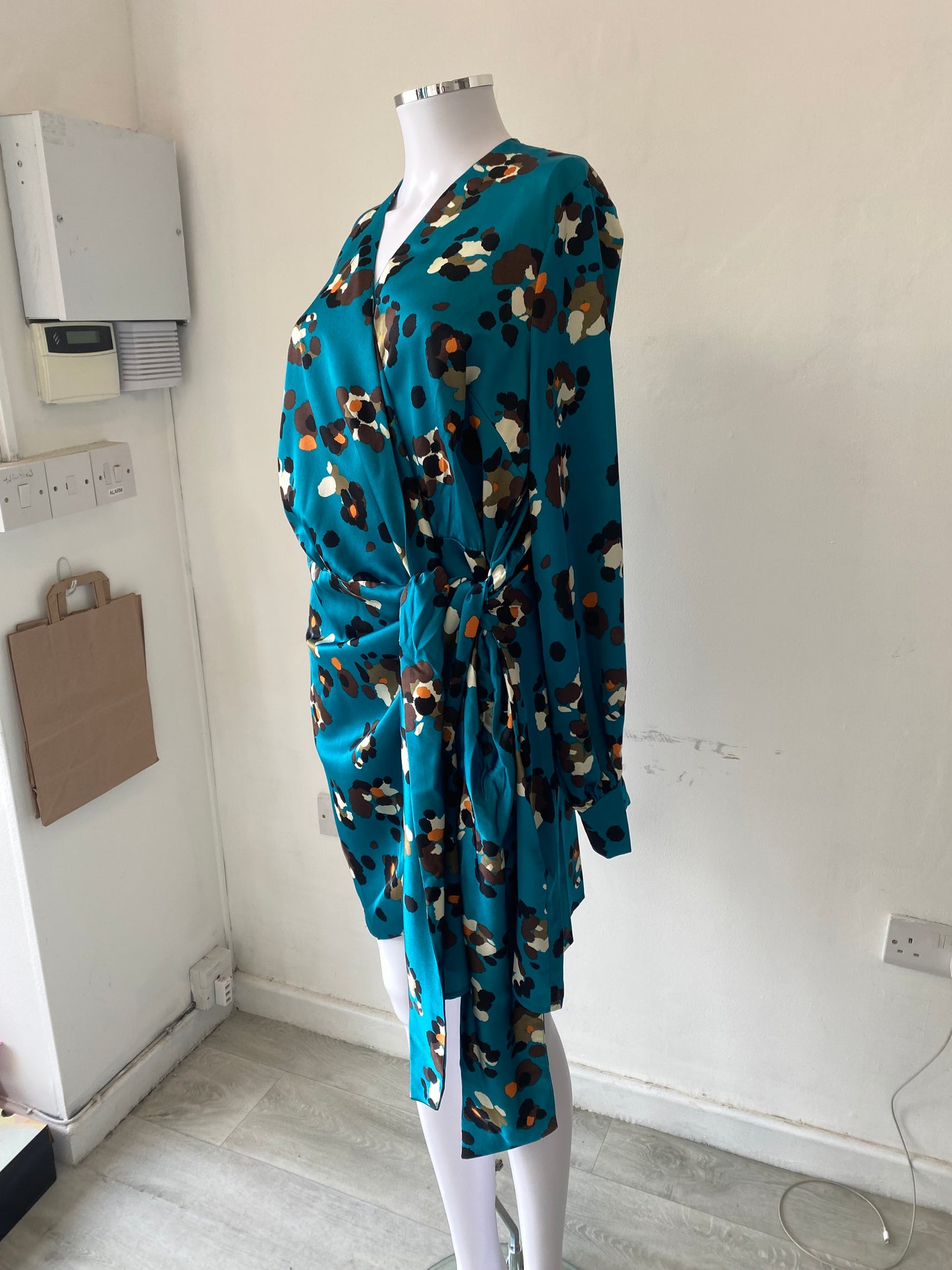 Never Fully Dressed Blue Leopard Print Wrap Dress Size 16