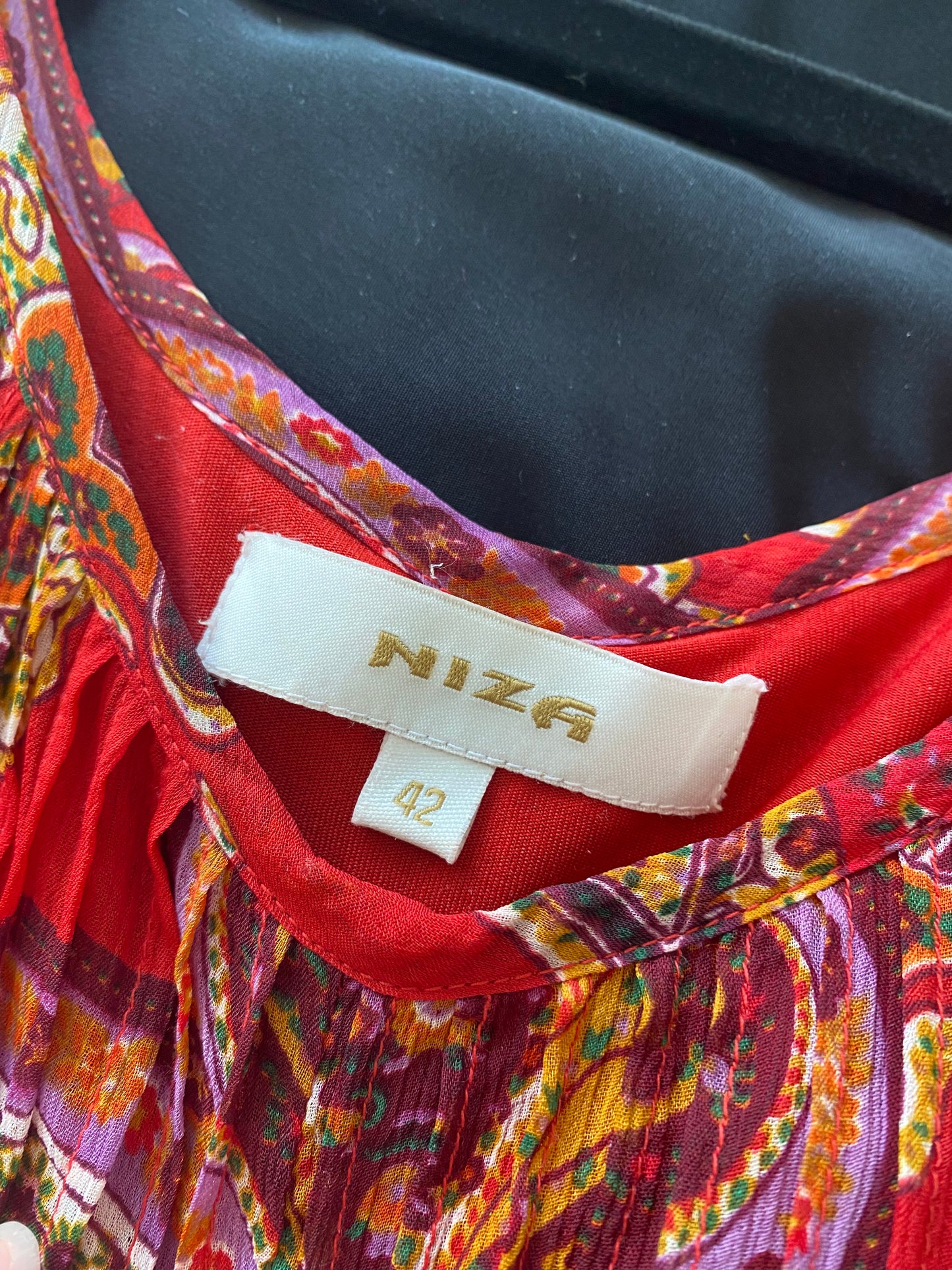 Niza Red Floral Print Dress with Cold Shoulder Size 14