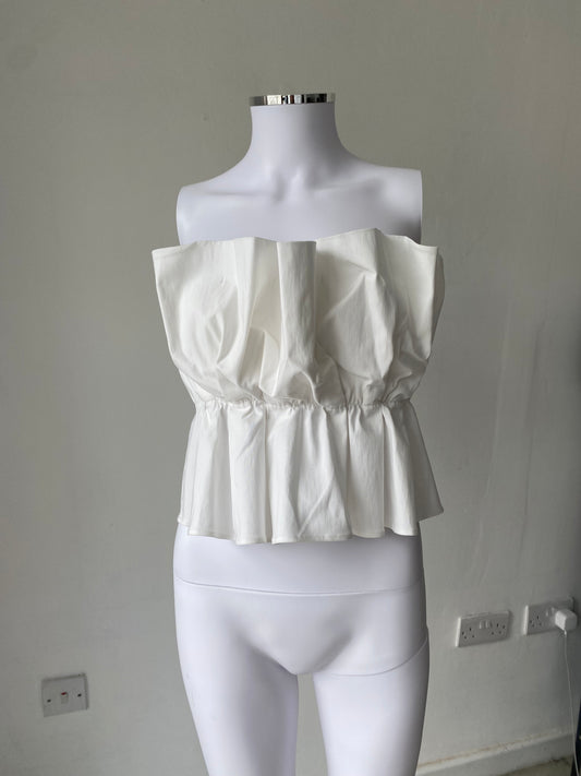 Zara White Ruffle Bandeau Top Size 10-12