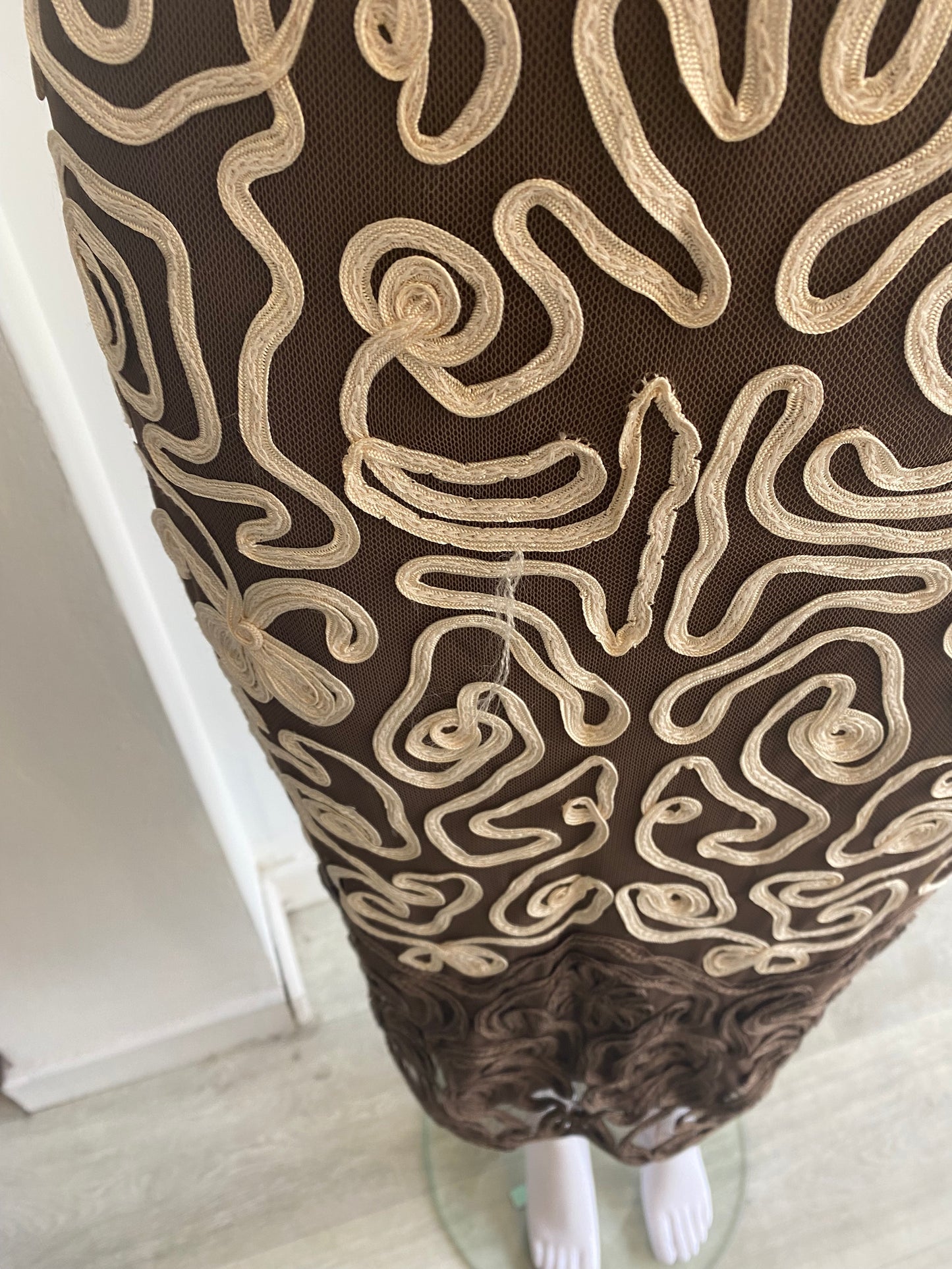 Phase Eight Brown and Cream Appliqué Dress Size 10