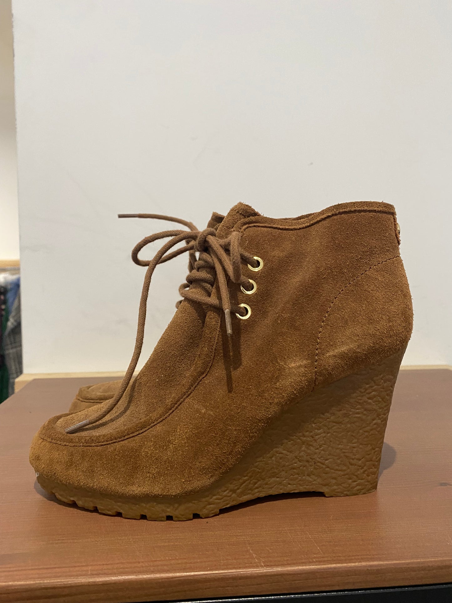 Michael Kors Brown Suede Wedge Lace Up Boots Size 4