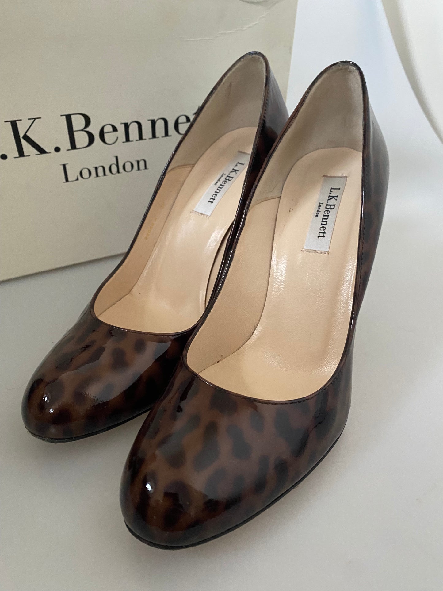 LK Bennett Patent Leather Shilo Leopard Print Heels Size 5