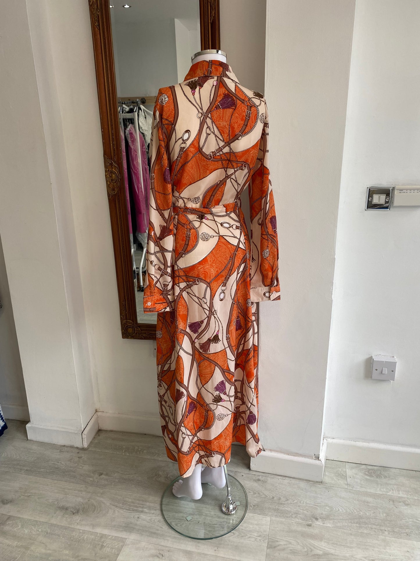 L’Olive Verte Orange Belt Print Dress Size 8-10