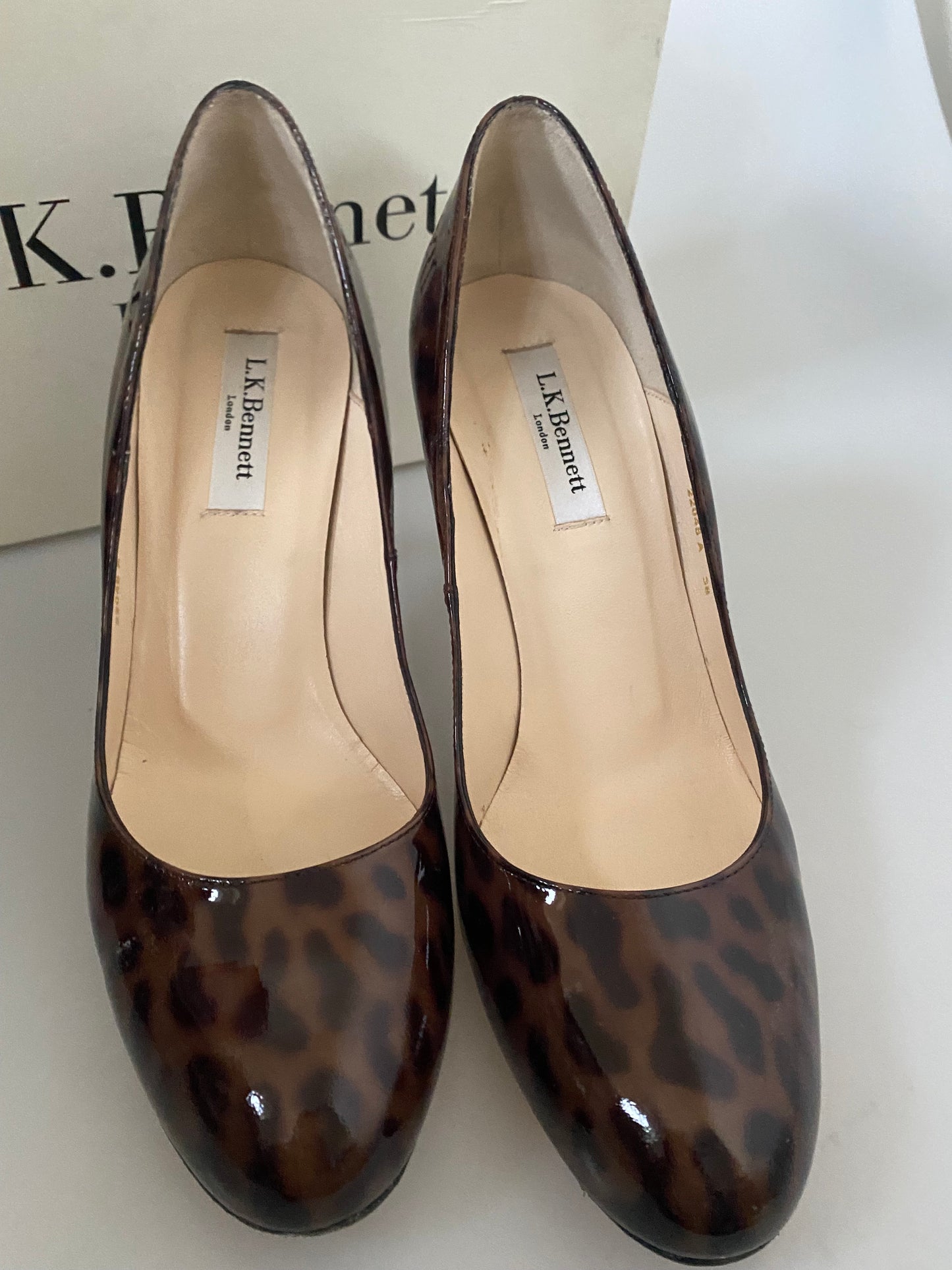 LK Bennett Patent Leather Shilo Leopard Print Heels Size 5