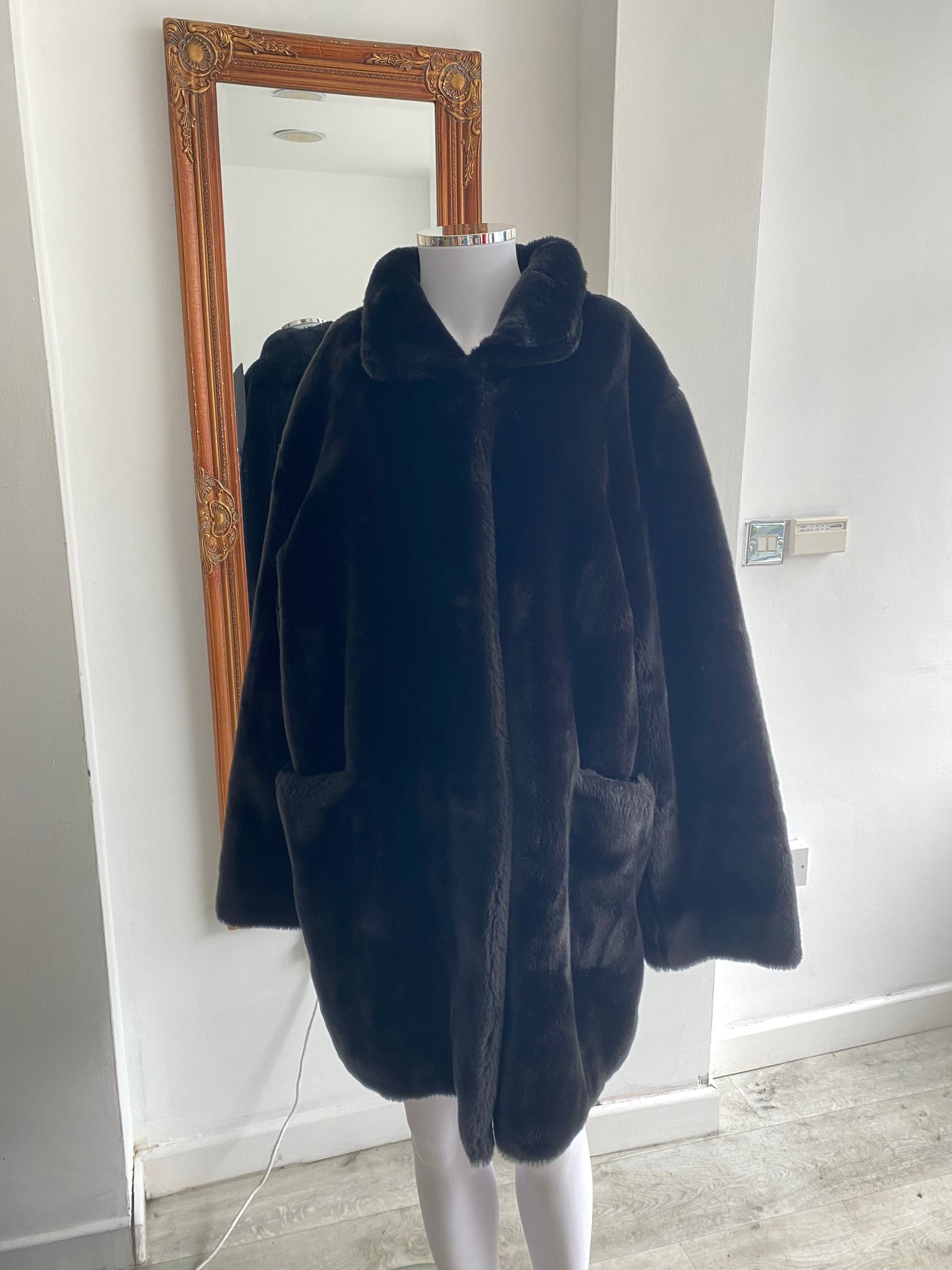 House of Fraser black faux fur coat size 18