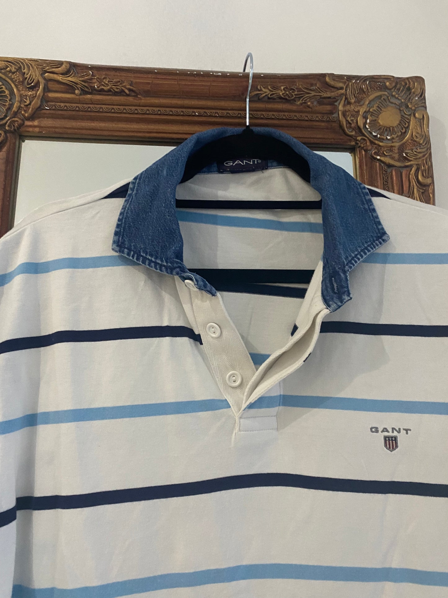 Gant White Striped Polo Shirt Size XL