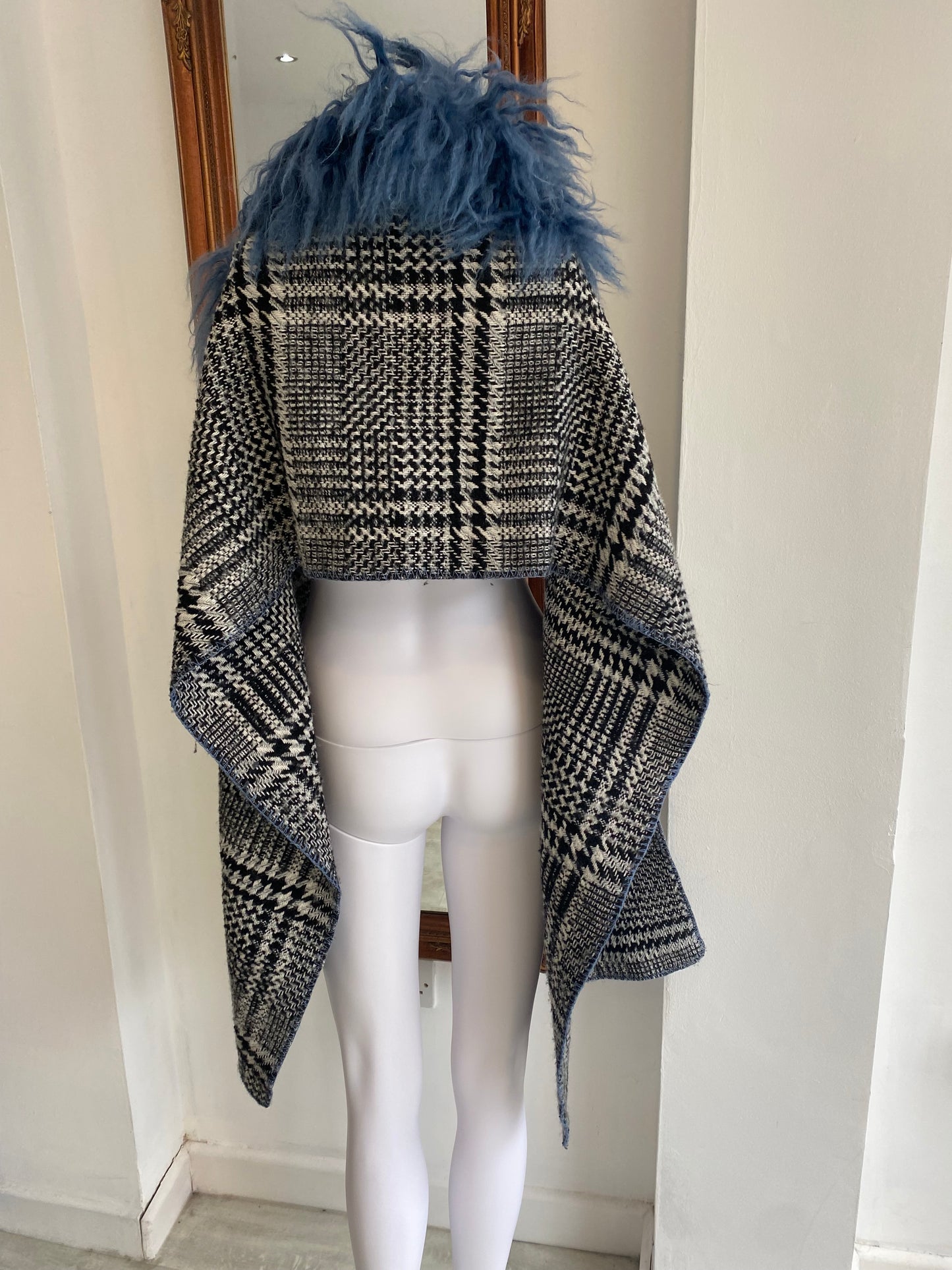 Twin Set Herringbone Shawl with Removable Faux Fur