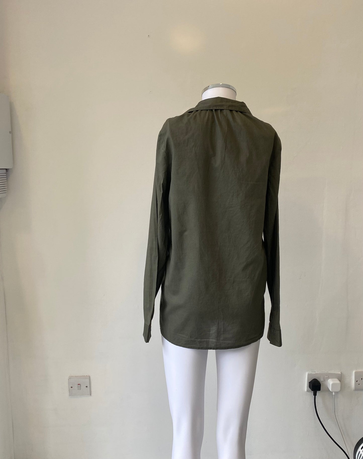 Maje Khaki Shirt with Chain details on shoulders Size 8