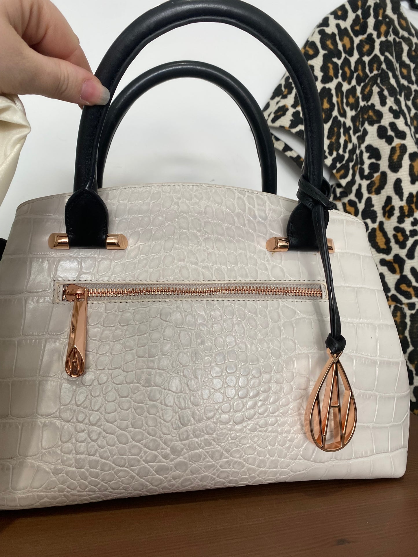 Amanda Wakeley cream croc leather handbag