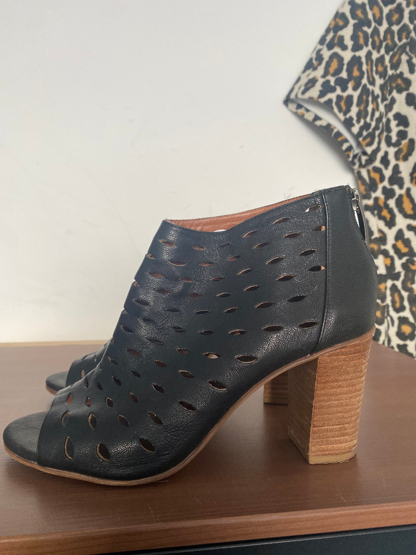 Mint Velvet Black Leather Laser Cut Boots Size 5