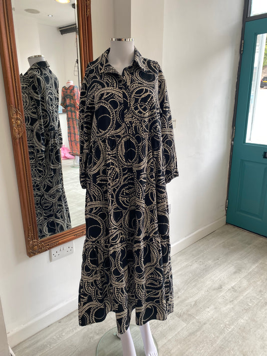 Anthropologie Mauve Black Dress with White Pattern Size 8-10