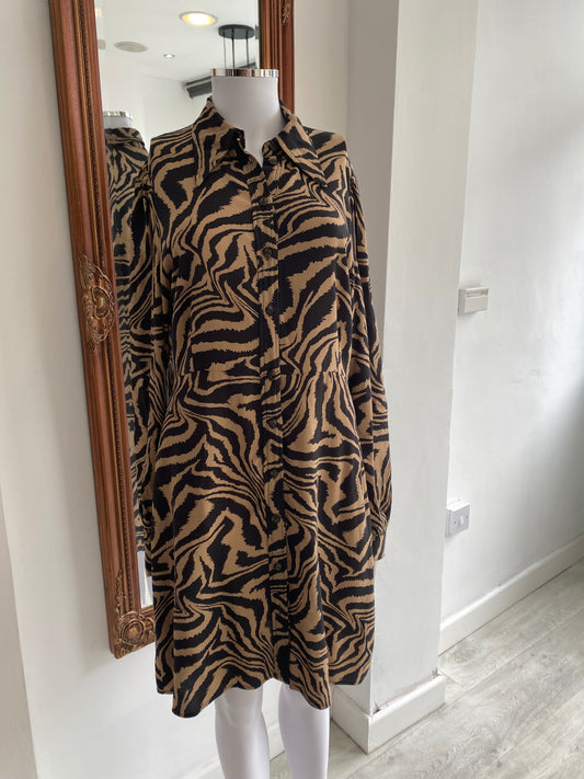 Ganni Tiger Print Shirt Dress Size 10-12