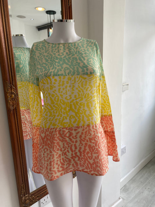 Never Fully Dressed Leopard Print Colour Block T-Shirt Size 8-10