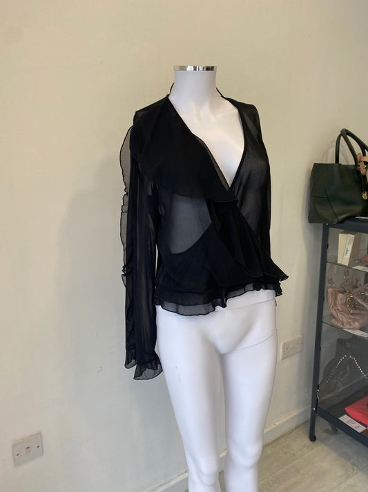 Zara Black Sheer Blouse Size Medium 12 With Tags
